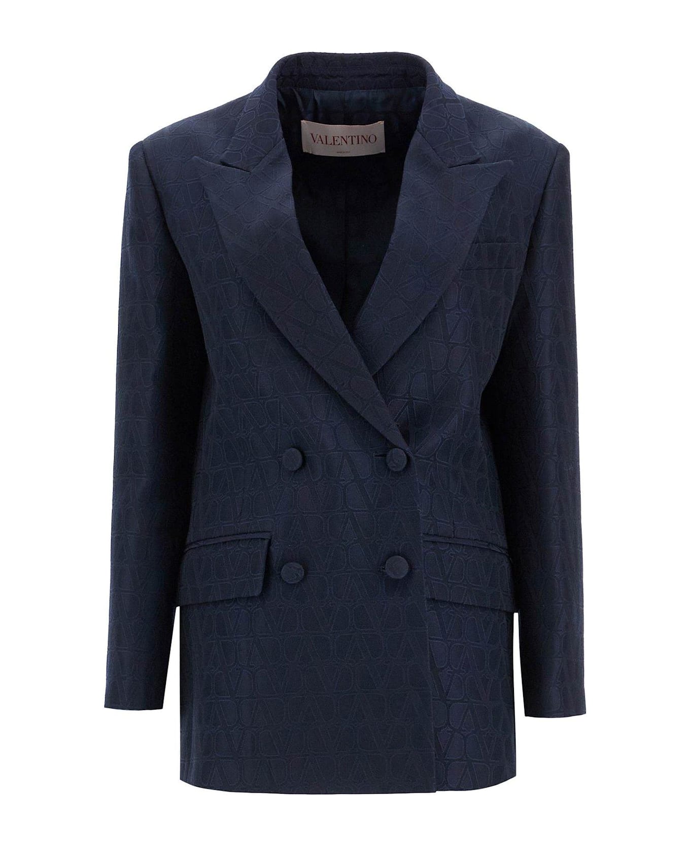 Valentino Double-breasted Long-sleeved Blazer - Navy