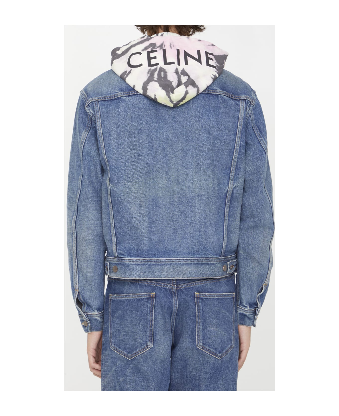 Celine Denim Jacket With Tie-dye Hood - Denim