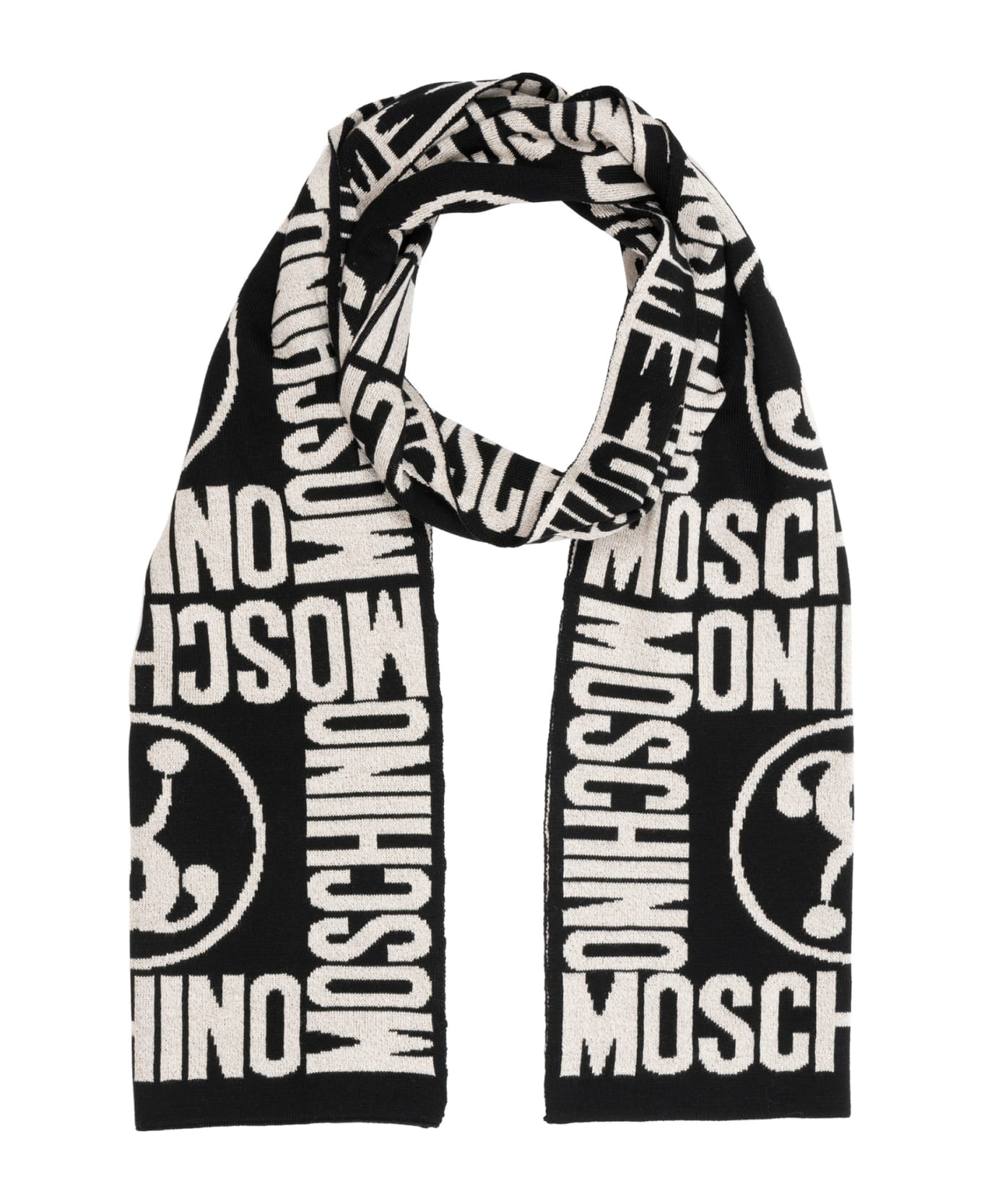 Moschino Double Question Mark Wool Wool Scarf - Black/white スカーフ＆ストール
