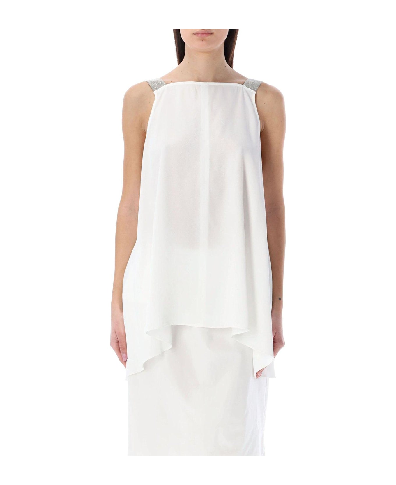 Fabiana Filippi Square Neck Embellished Strapped Tank Top - White