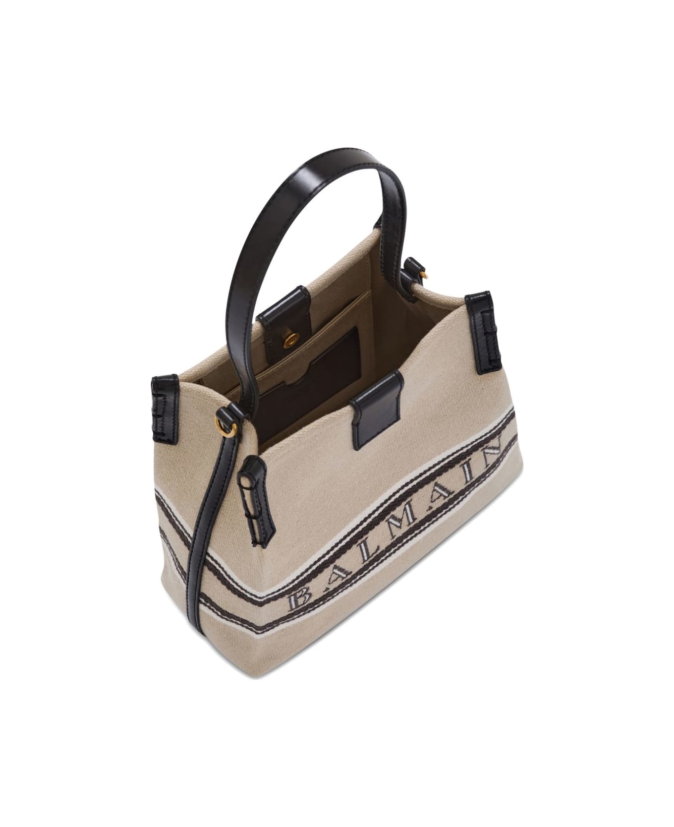 Balmain Release Canvas And Leather Bucket Bag - Beige