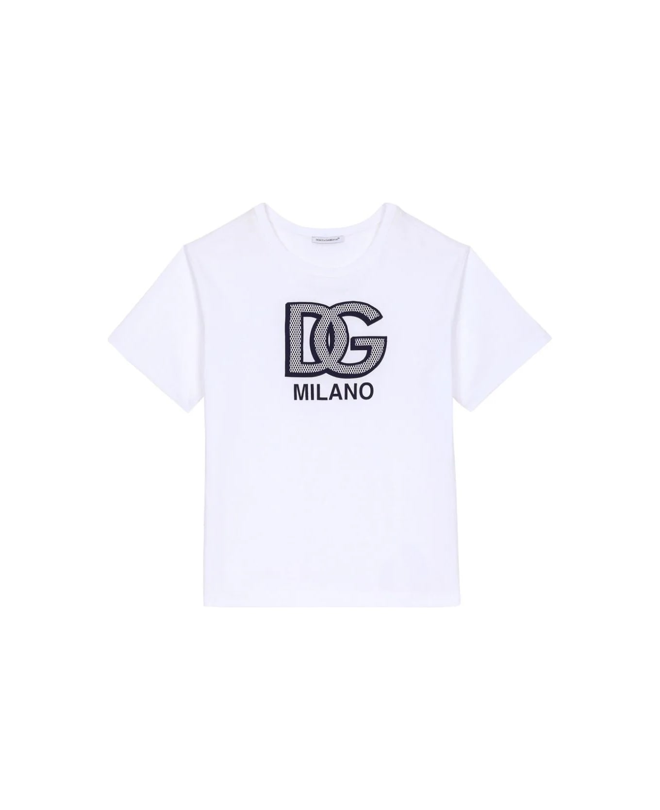 Dolce & Gabbana White T-shirt With Dg Milano Logo Print Tシャツ＆ポロシャツ
