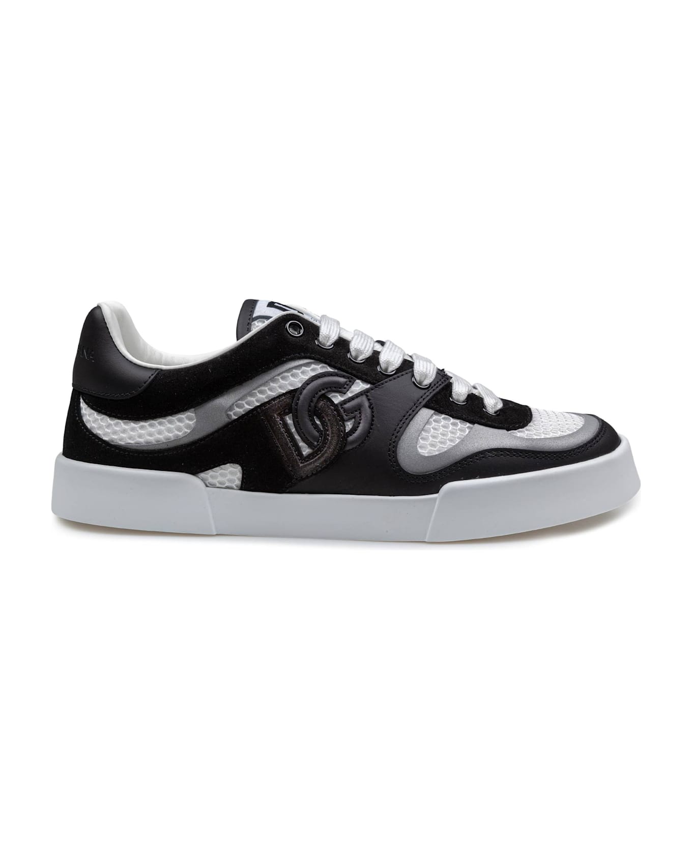 Dolce & Gabbana Portofino Strobel Light Sneakers In Leather And Fabric Color Black And White - white/black