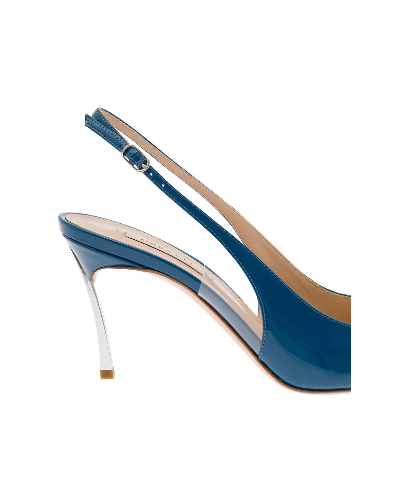 Casadei Light Blue Slingback Pumps With Blade Heel In Patent Leather Woman - Blu