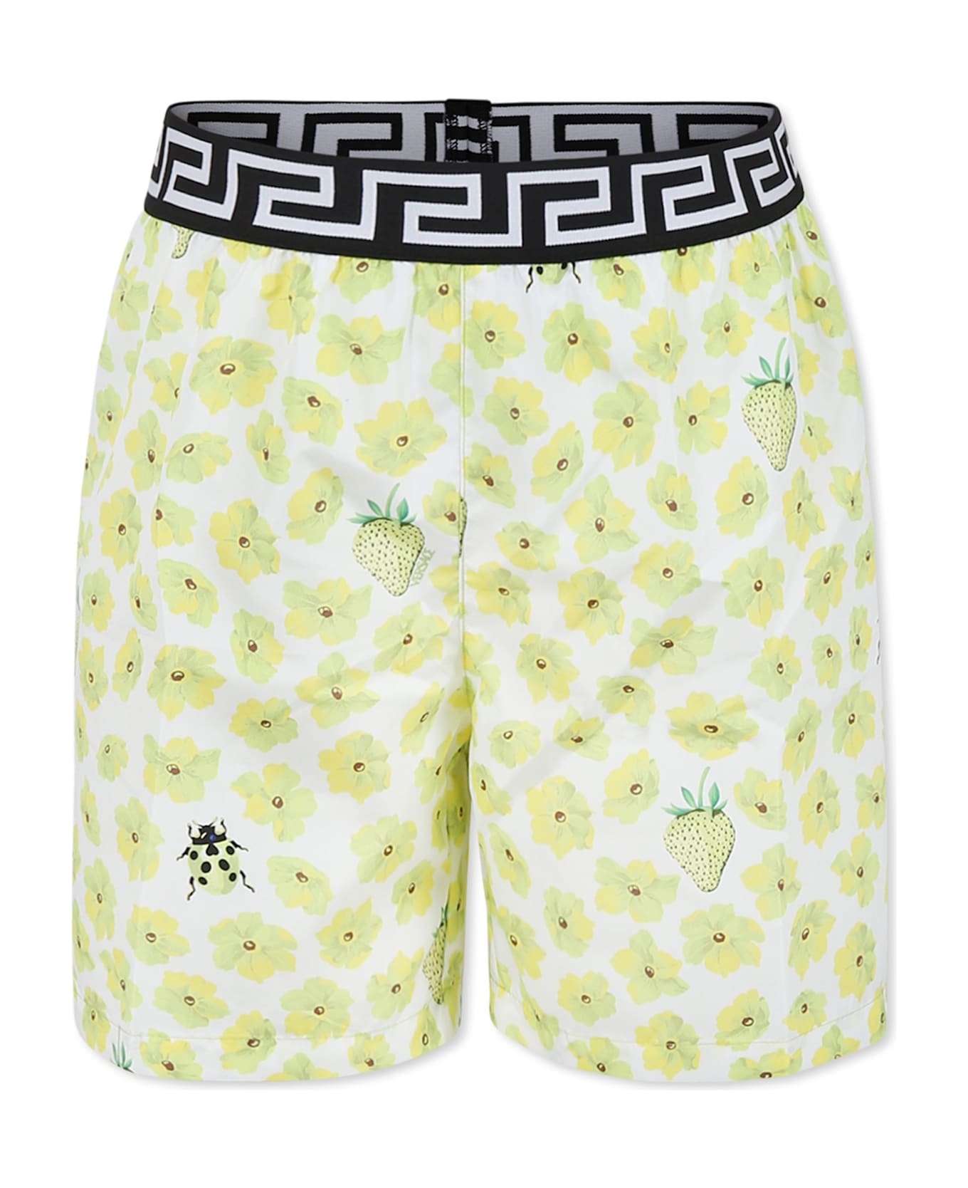 Versace Yellow Swim Shorts For Boy With Floral Print - Yellow
