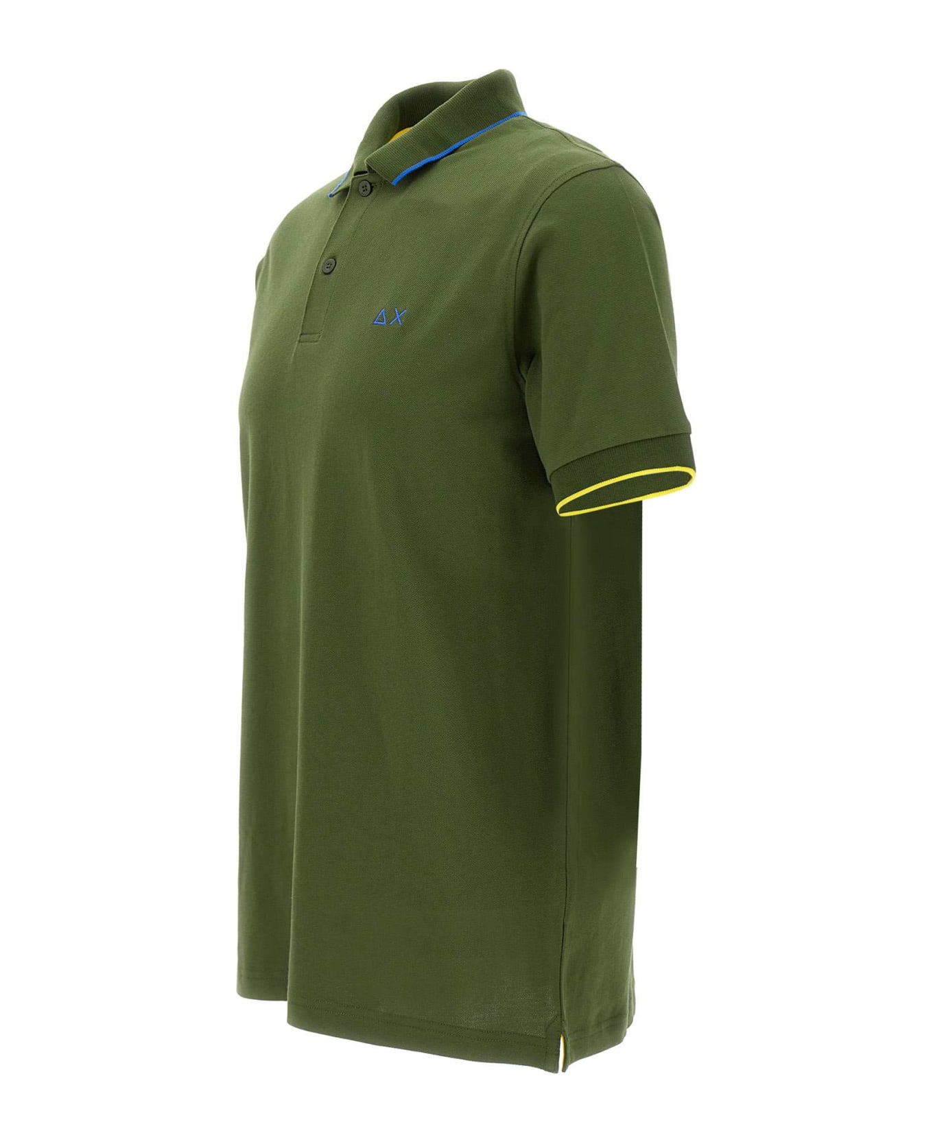 Sun 68 "small Stripe" Cotton Polo Shirt - GREEN