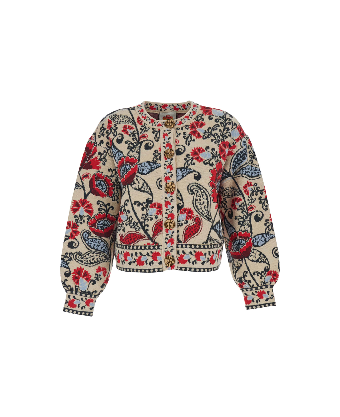 Farm Rio Francesca Sand Knit Cardigan Cropped - Multicolor