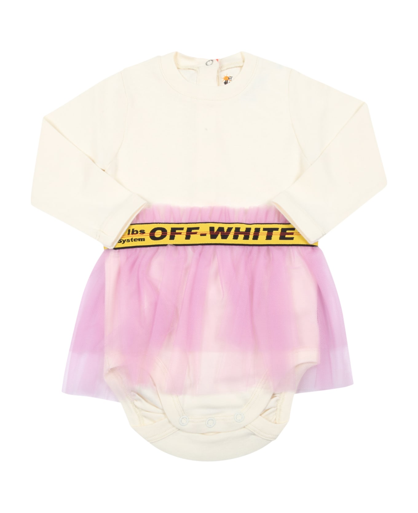 Off-White Ivory Dress For Baby Girl With Black Logo - Ivory