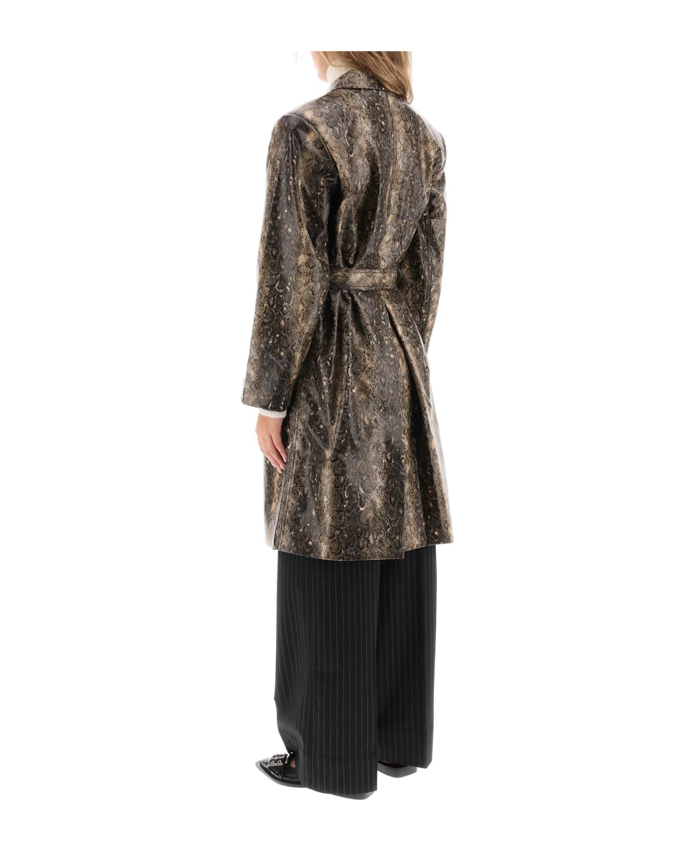 Ganni Snake-effect Faux Leather Trench Coat - SNAKE STARFISH (Brown)