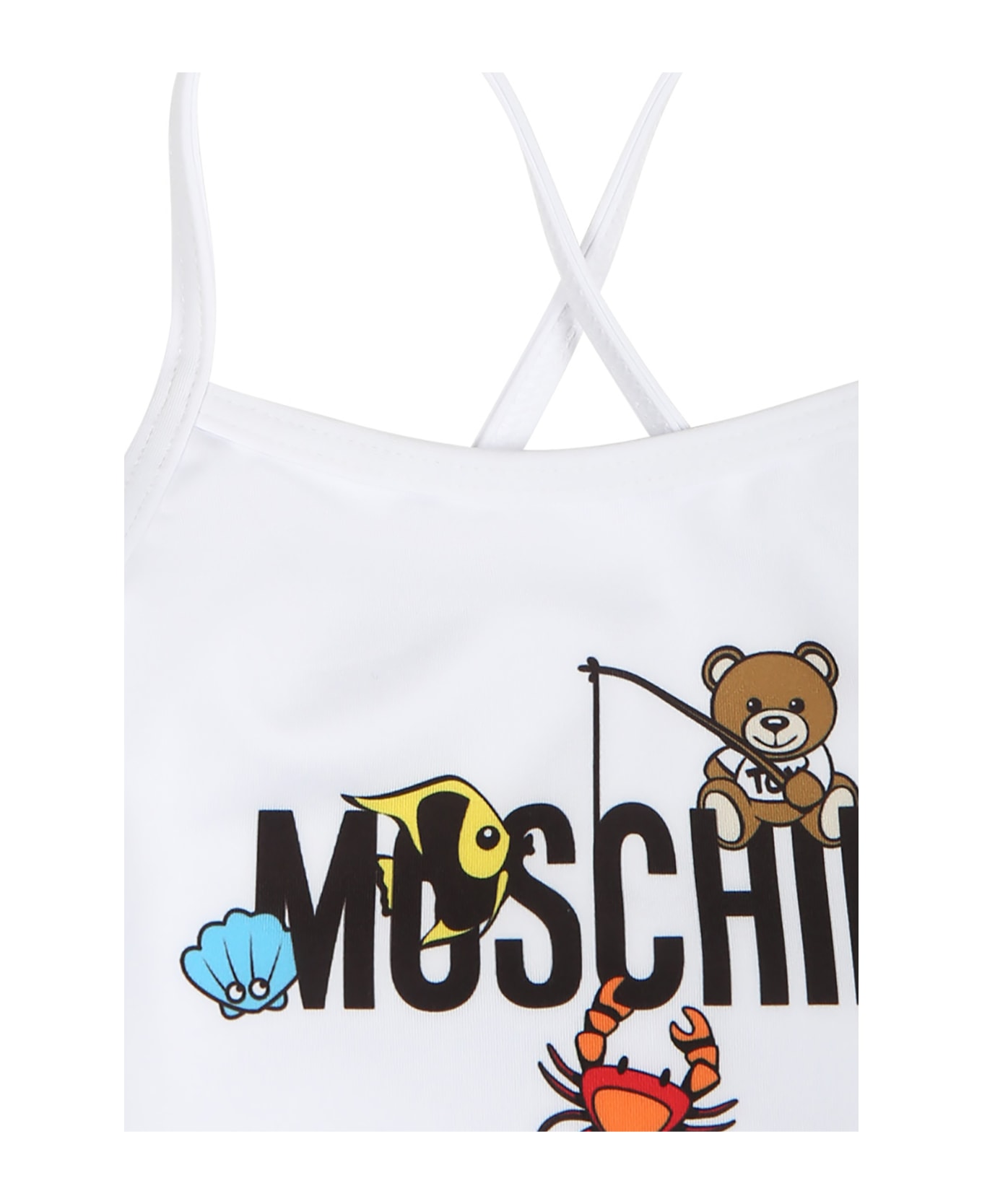 Moschino White One Piece Swimsuit For Baby Girl With Logo - White