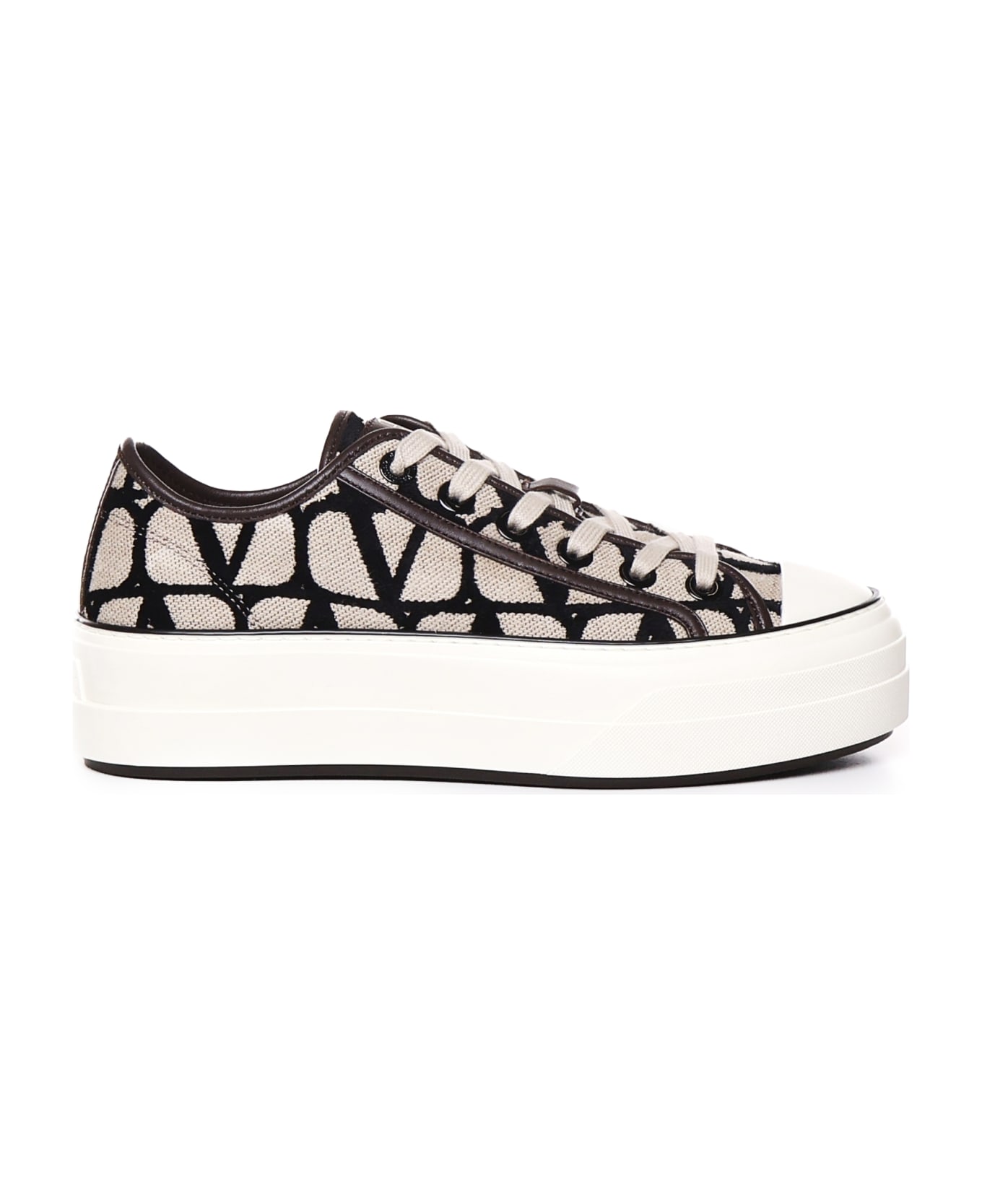 Valentino Garavani Totaloop Xl Sneakers In Toile Iconographe - NATURALE-NERO/FONDANT/IVORY-FO