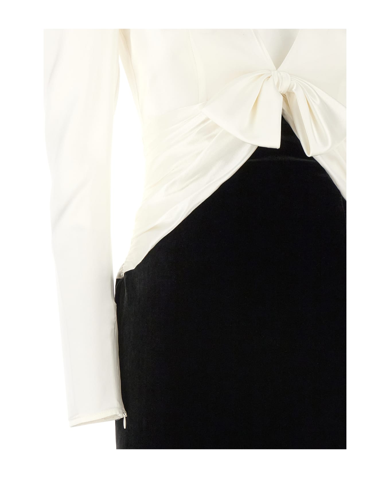 Alessandra Rich Long Bow Dress - BLACK-WHITE