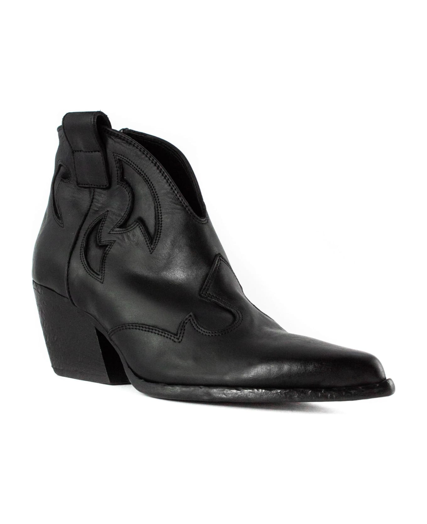 Elena Iachi Black Leather Texan Ankle Boots - Black
