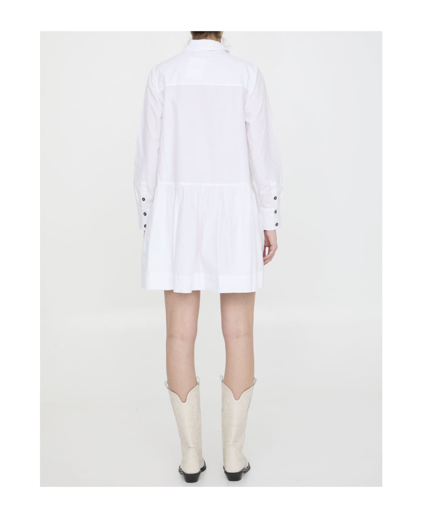 Ganni Mini Shirt Dress - WHITE