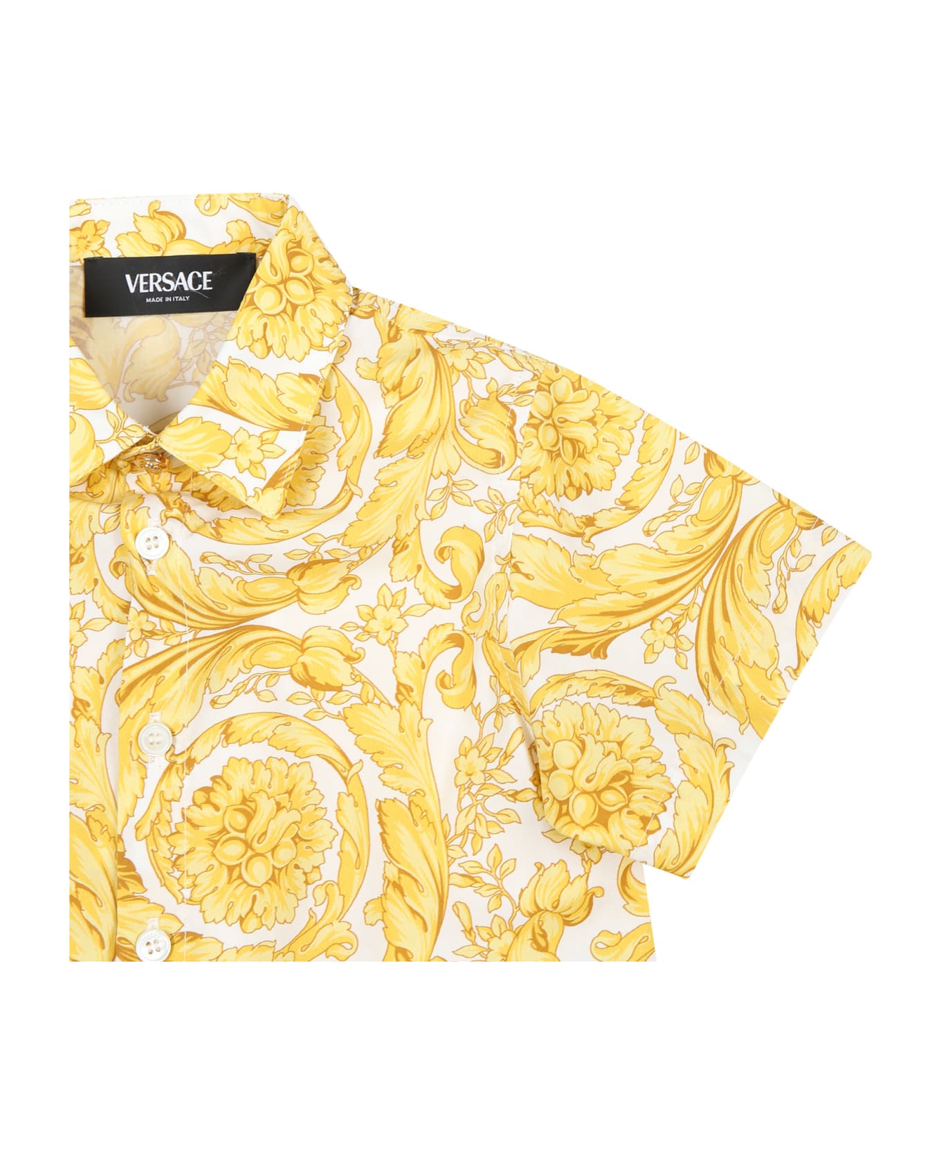 Versace White Shirt For Baby Boy With Baroque Print - White