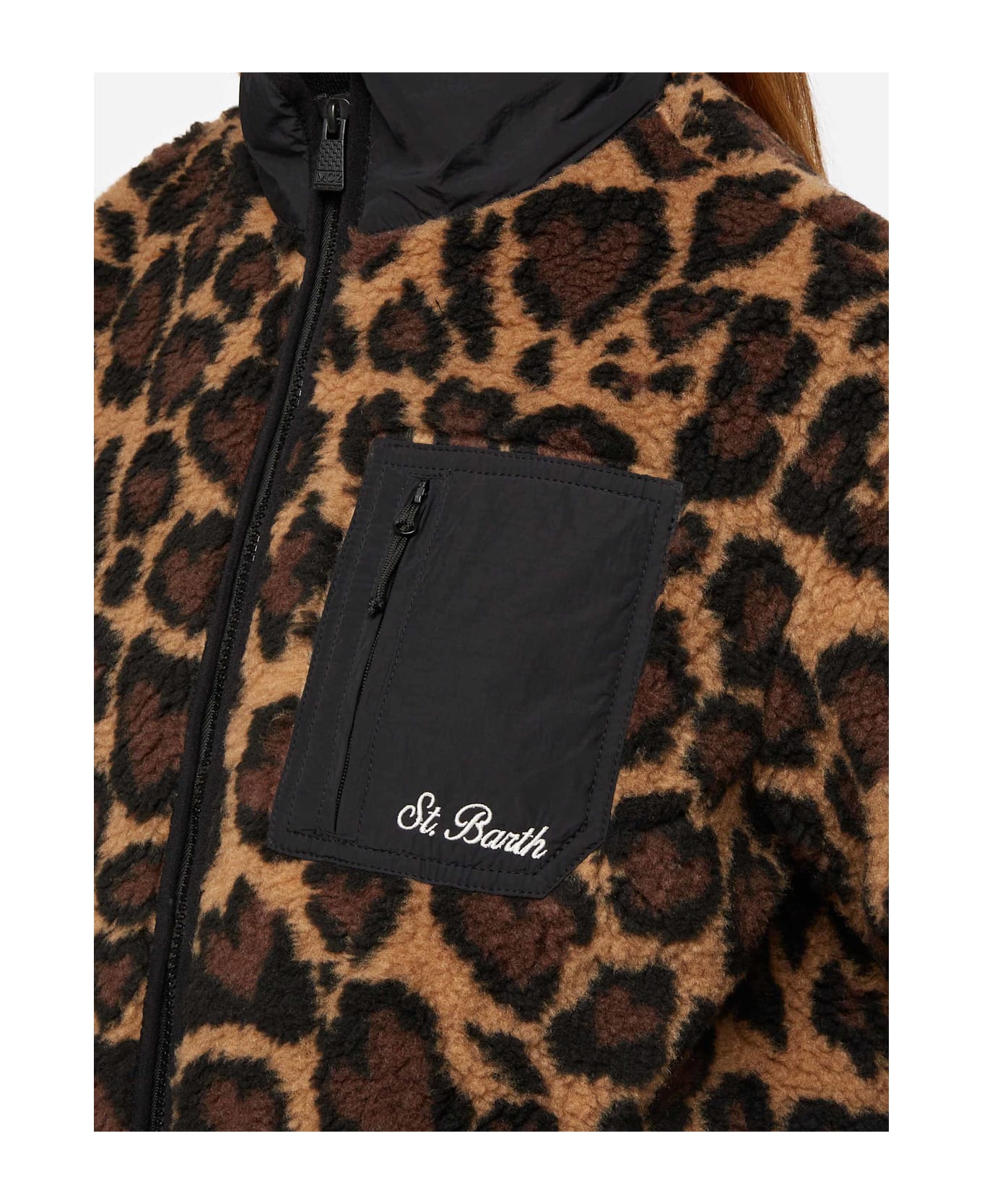 MC2 Saint Barth Teddy-fleece Jacket Keystone With Leopard Print - BROWN