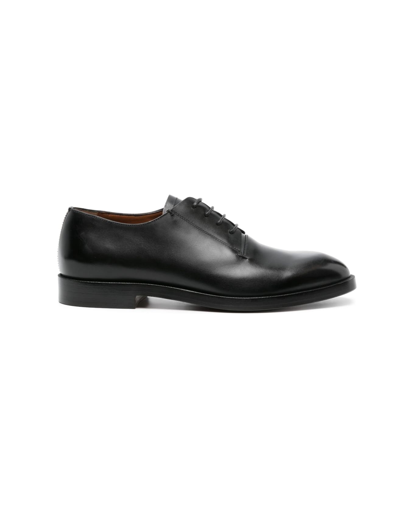 Zegna Almond-toe Leather Derby Shoes - Black