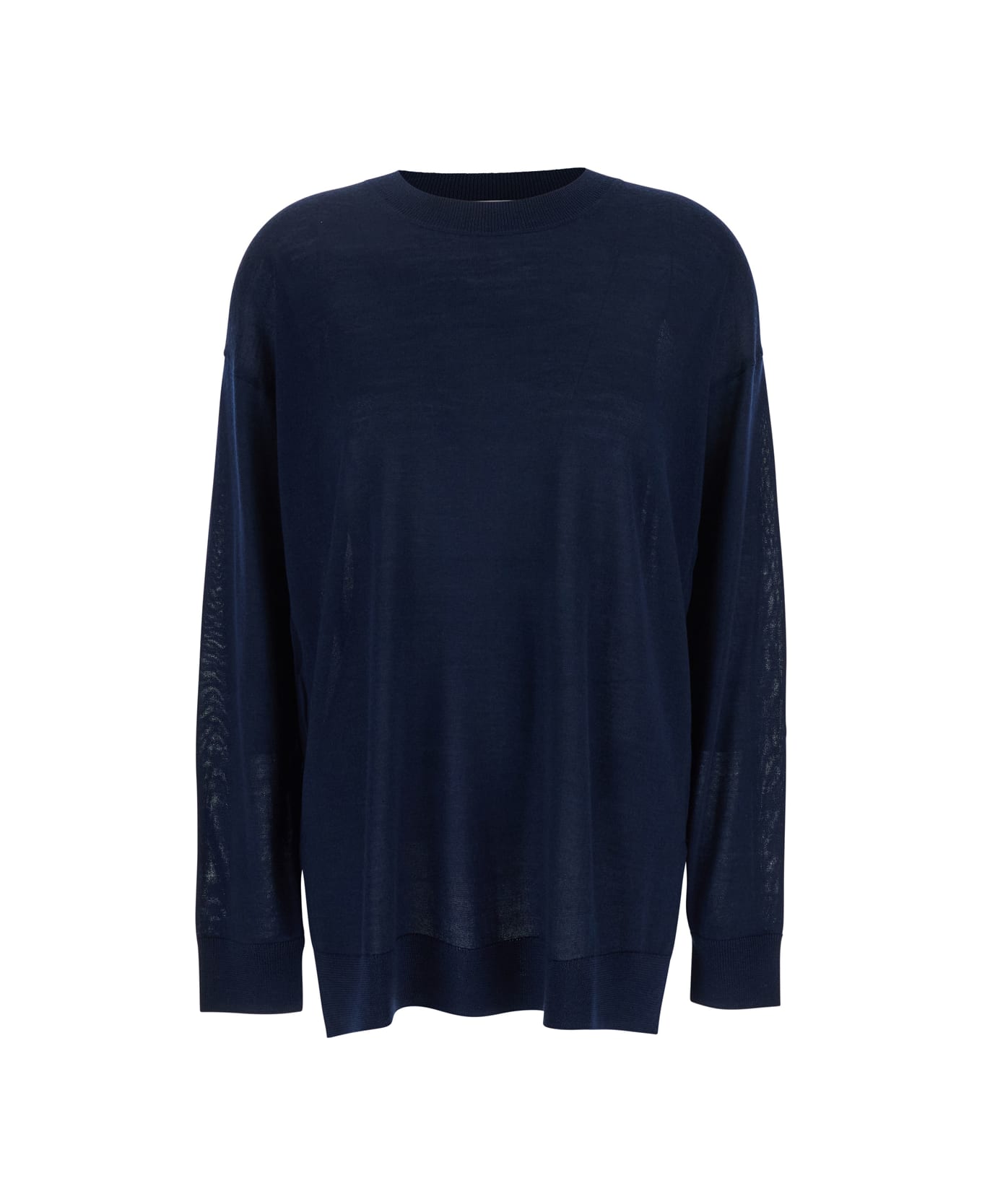 Parosh Blue Long-sleeved Crewneck Sweater In Wool And Silk Blend Woman - Blu
