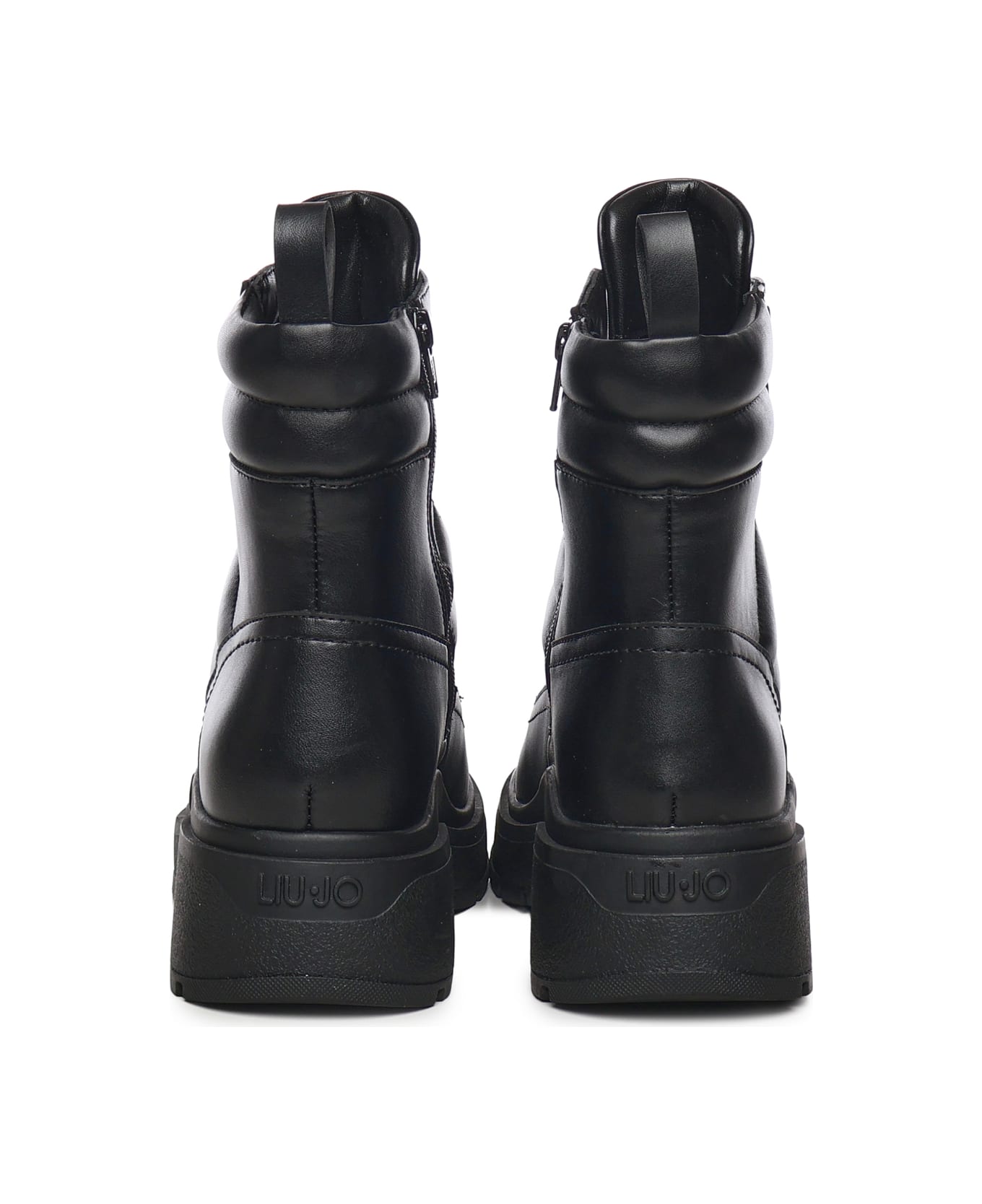 Liu-Jo Andrea Leather Combat Boots - Black