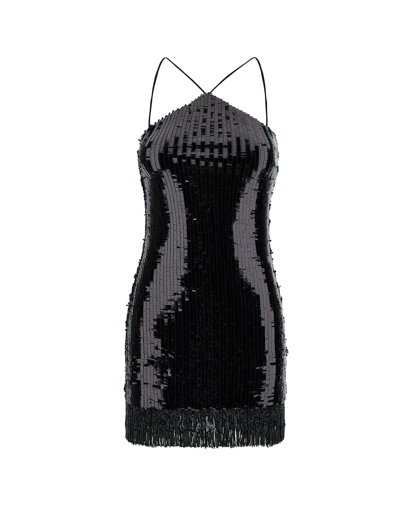 Taller Marmo Min Black Dress With All-over Sequins And Fringes In Fabric Woman - Black ワンピース＆ドレス
