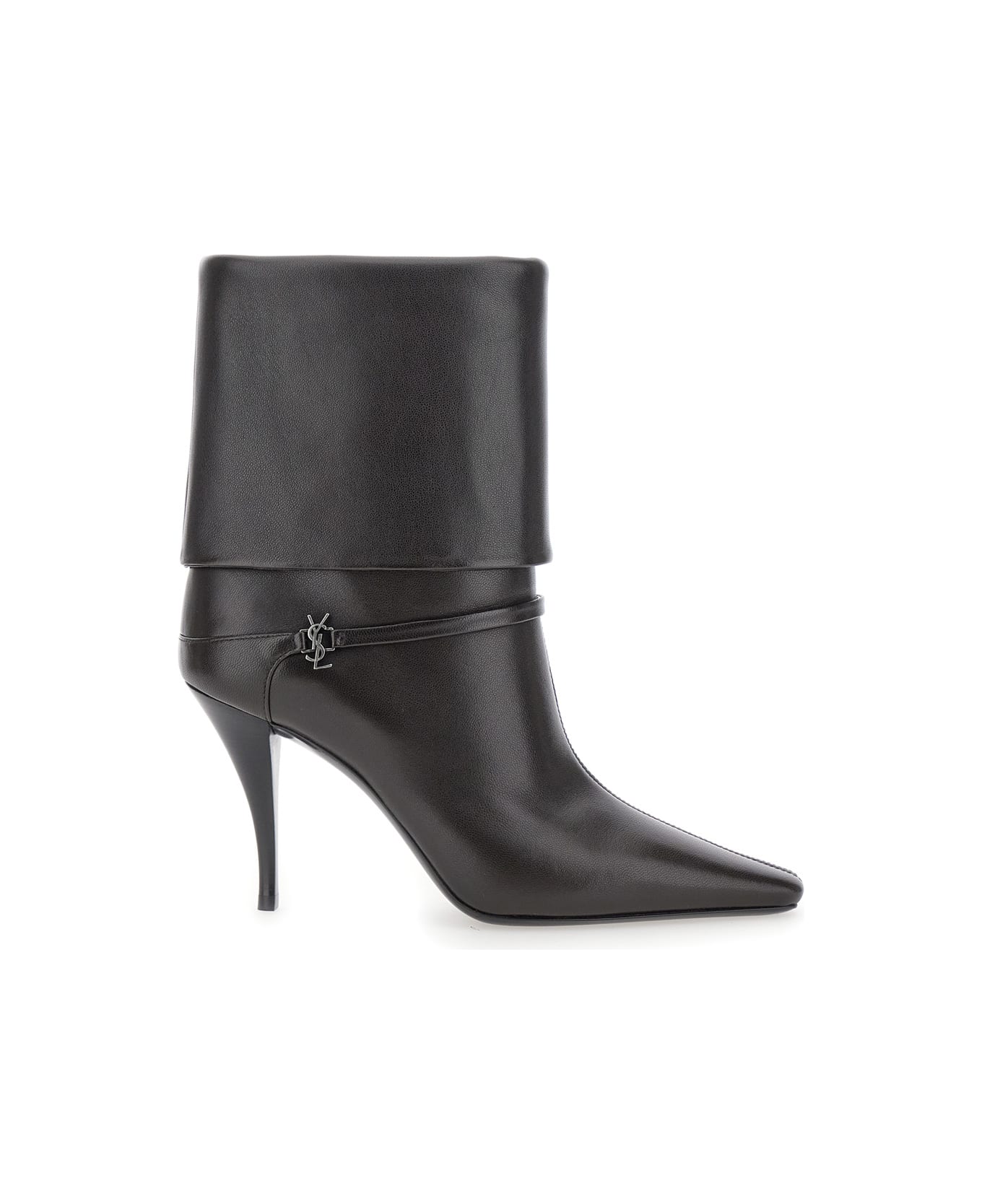 Saint Laurent 'niki' Black Ankle Boots With Cassandre On The Strap In Leather Woman - Brown