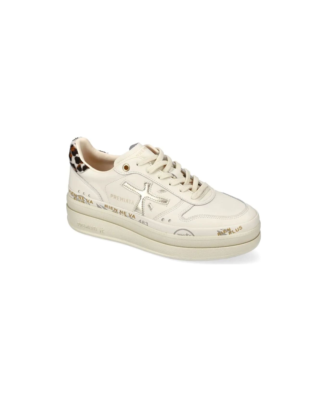 Premiata Micol Sneakers - White Cream Leopard Print