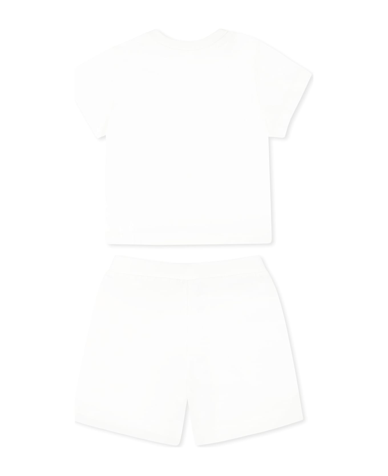 Moschino White Suit For Baby Girl With Teddy Bear - Ivory