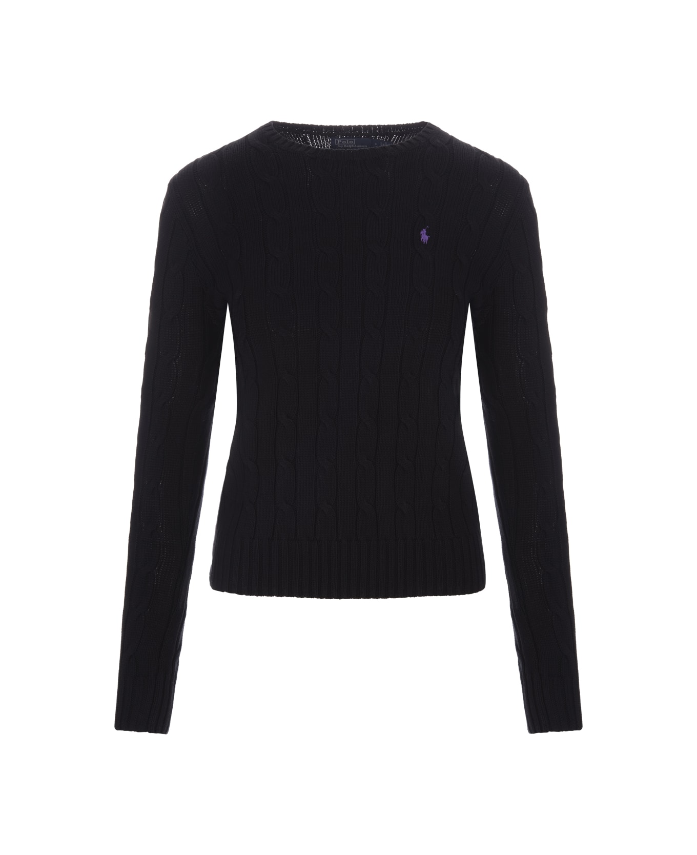 Ralph Lauren Crew Neck Sweater In Black Braided Knit - Black