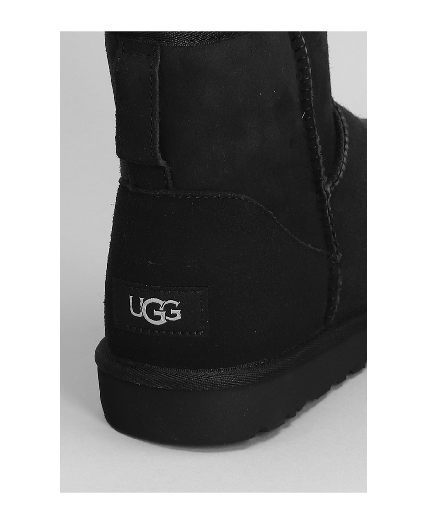 UGG Classic Mini Low Heels Ankle Boots In Black Suede - BLACK