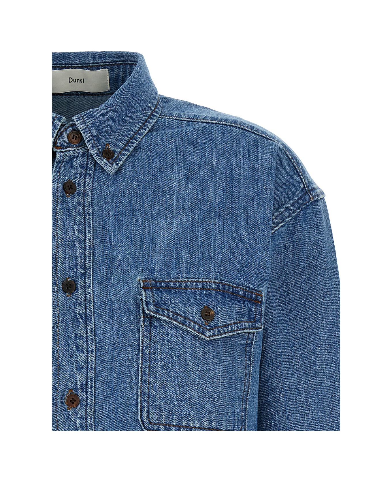 Dunst Blue Denim Shirt With Contrasting Stritching In Cotton Woman - Blu