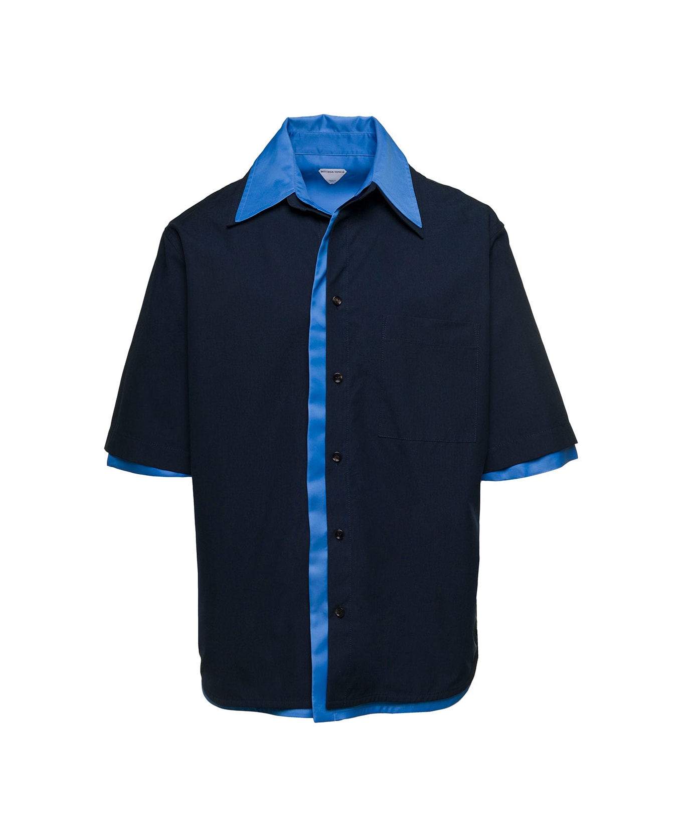 Bottega Veneta Light Blue And Blue Double Layer Shirt With Short Sleeves In Cotton Man - Blu