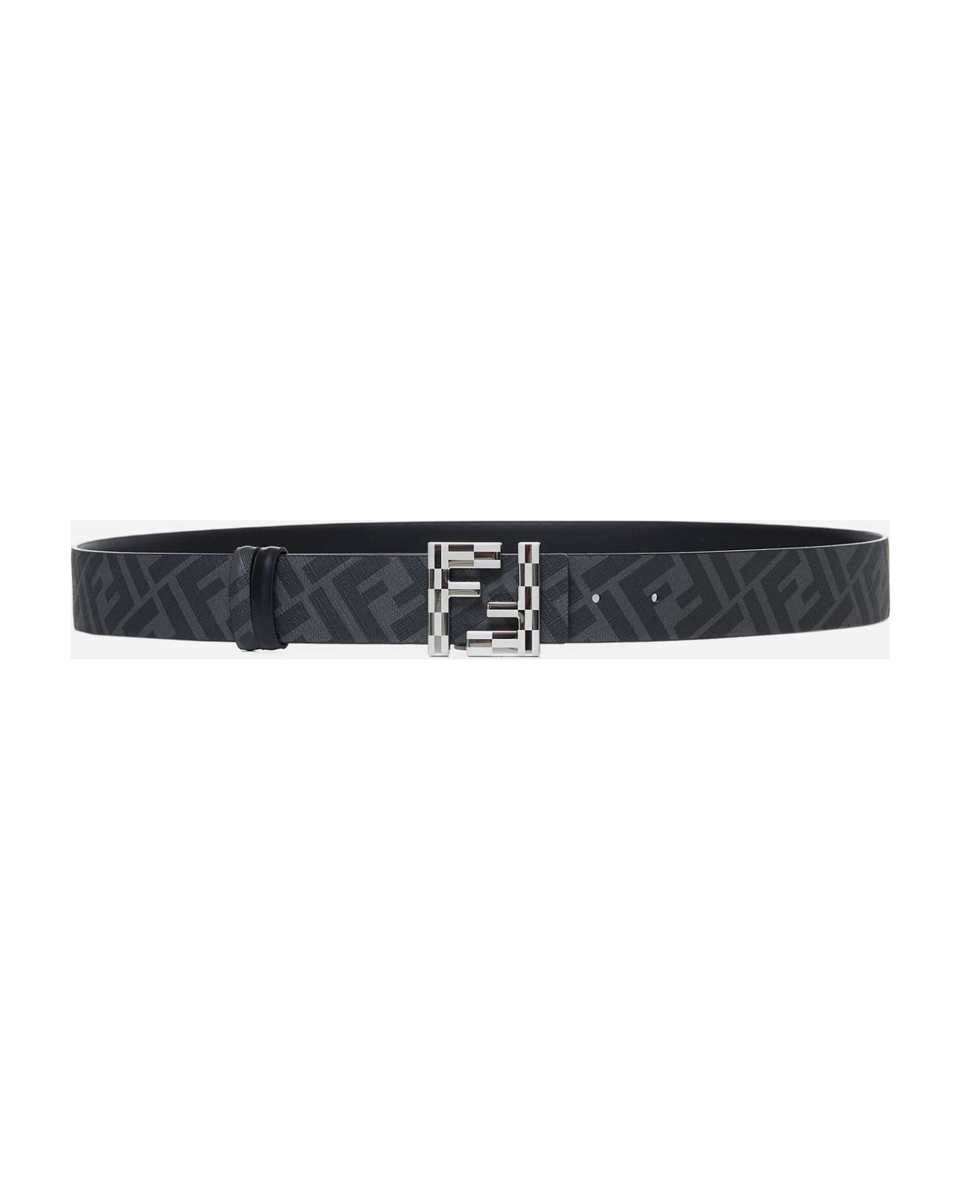 Fendi Ff Fabric And Leather Reversible Belt - Black