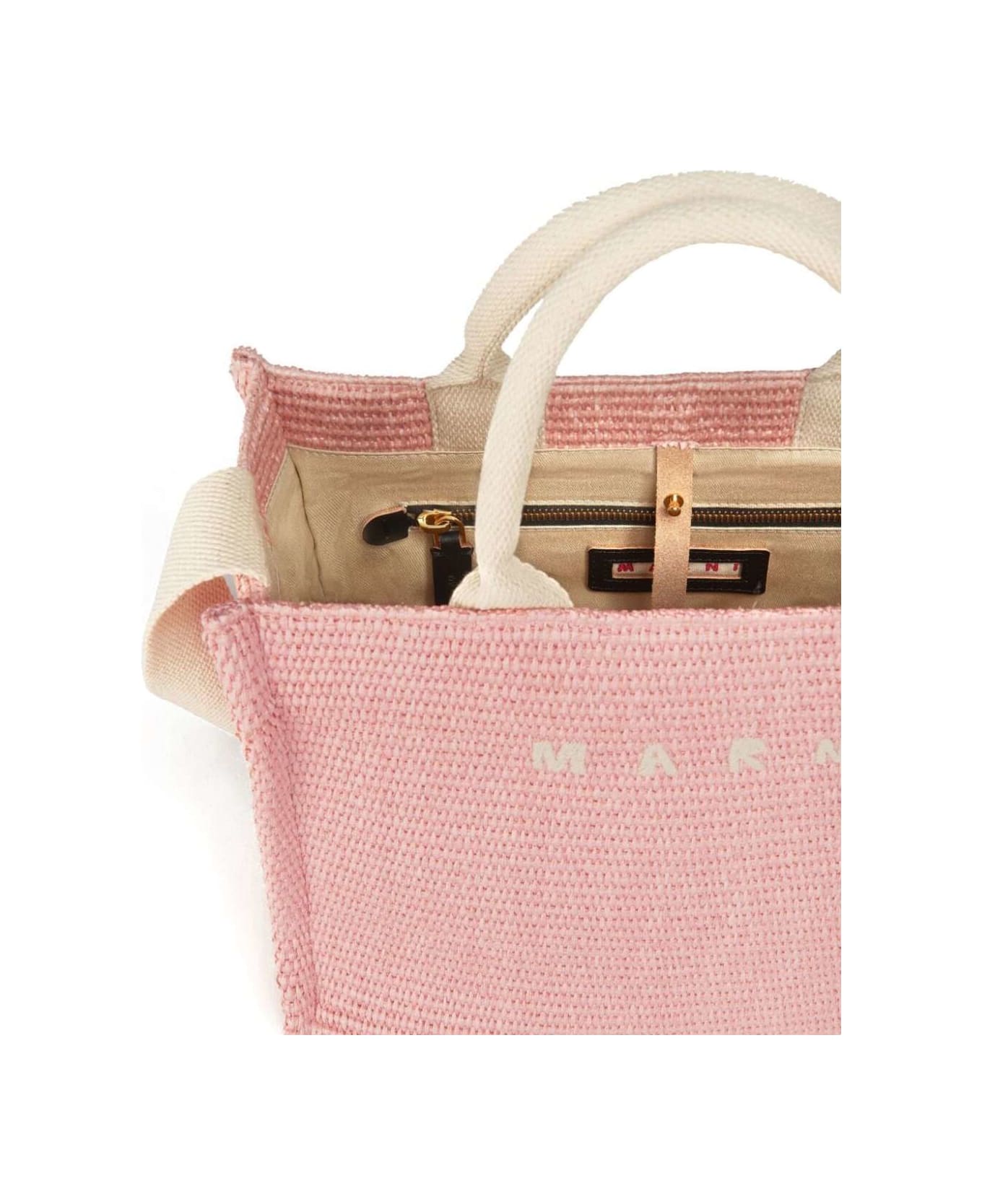Marni Pink Tote Bag With Logo Embroidery In Rafia Effect Fabric Woman - Pink