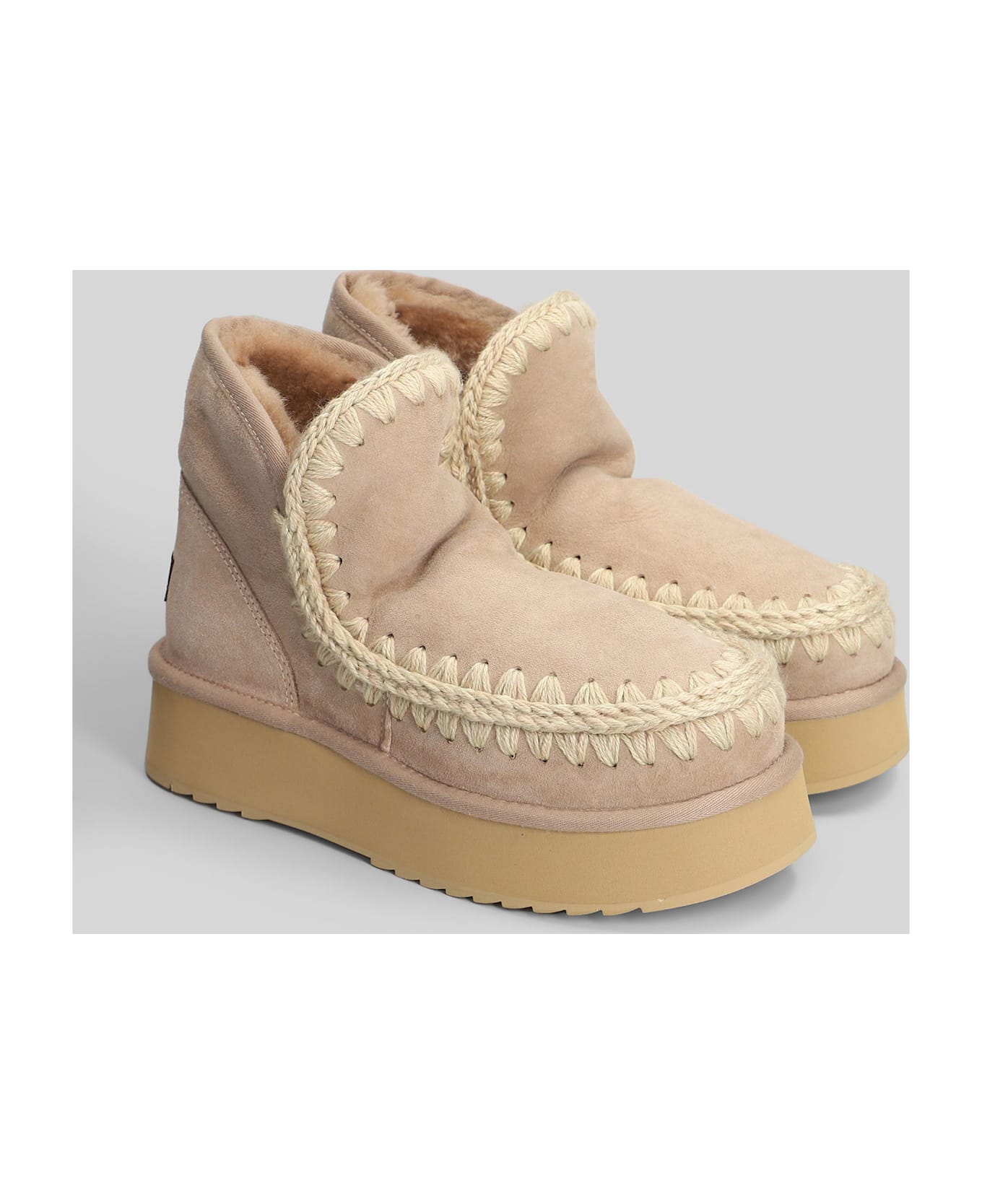 Mou Mini Eskimo Platform Ankle Boots Inside Wedge In Camel Suede - Camel