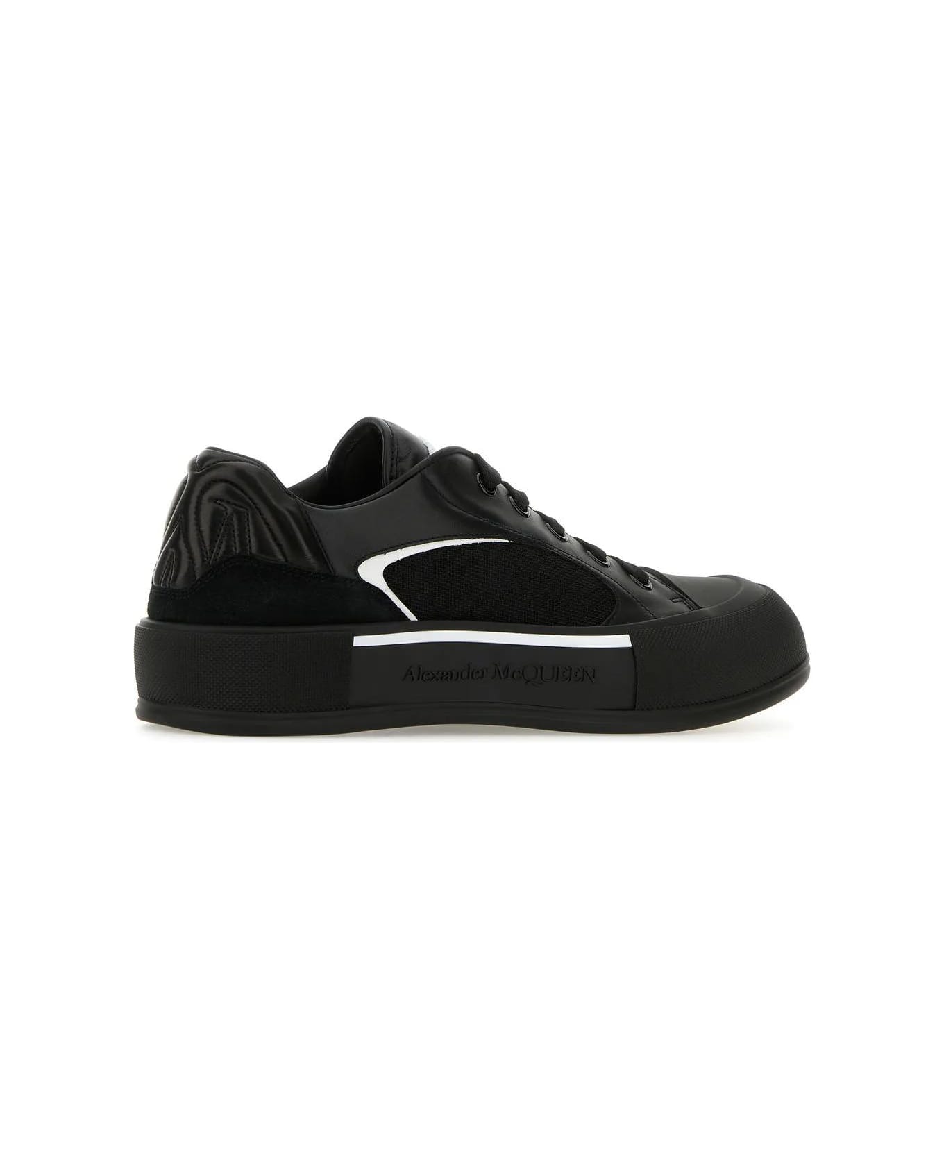 Alexander McQueen Black Nylon And Leather Plimsoll Sneakers - Nero