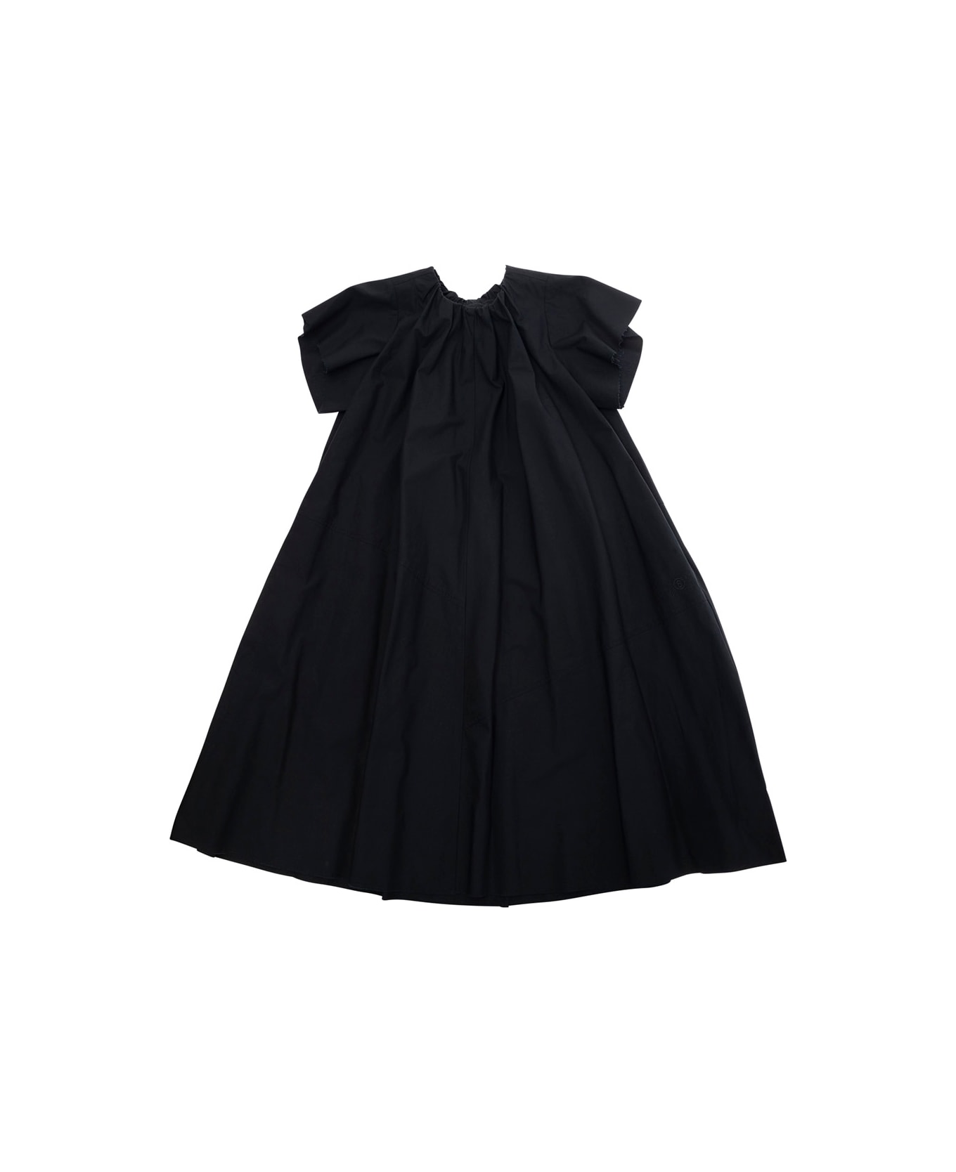 MM6 Maison Margiela Black Crewneck Dress With Short Draped Sleeves In Cotton Girl - Black