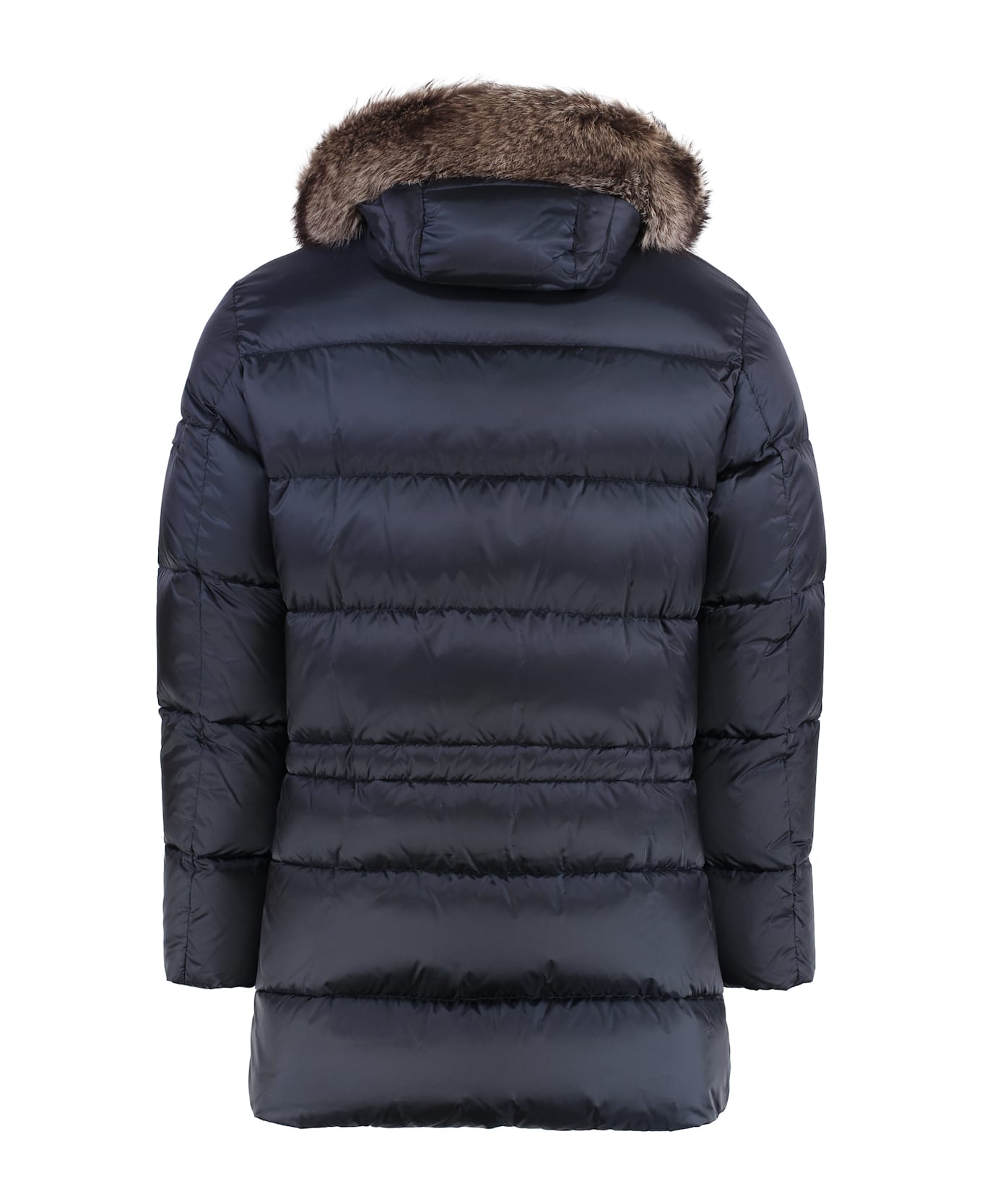 Moorer Fur Trimmed Hood Down Jacket - blue