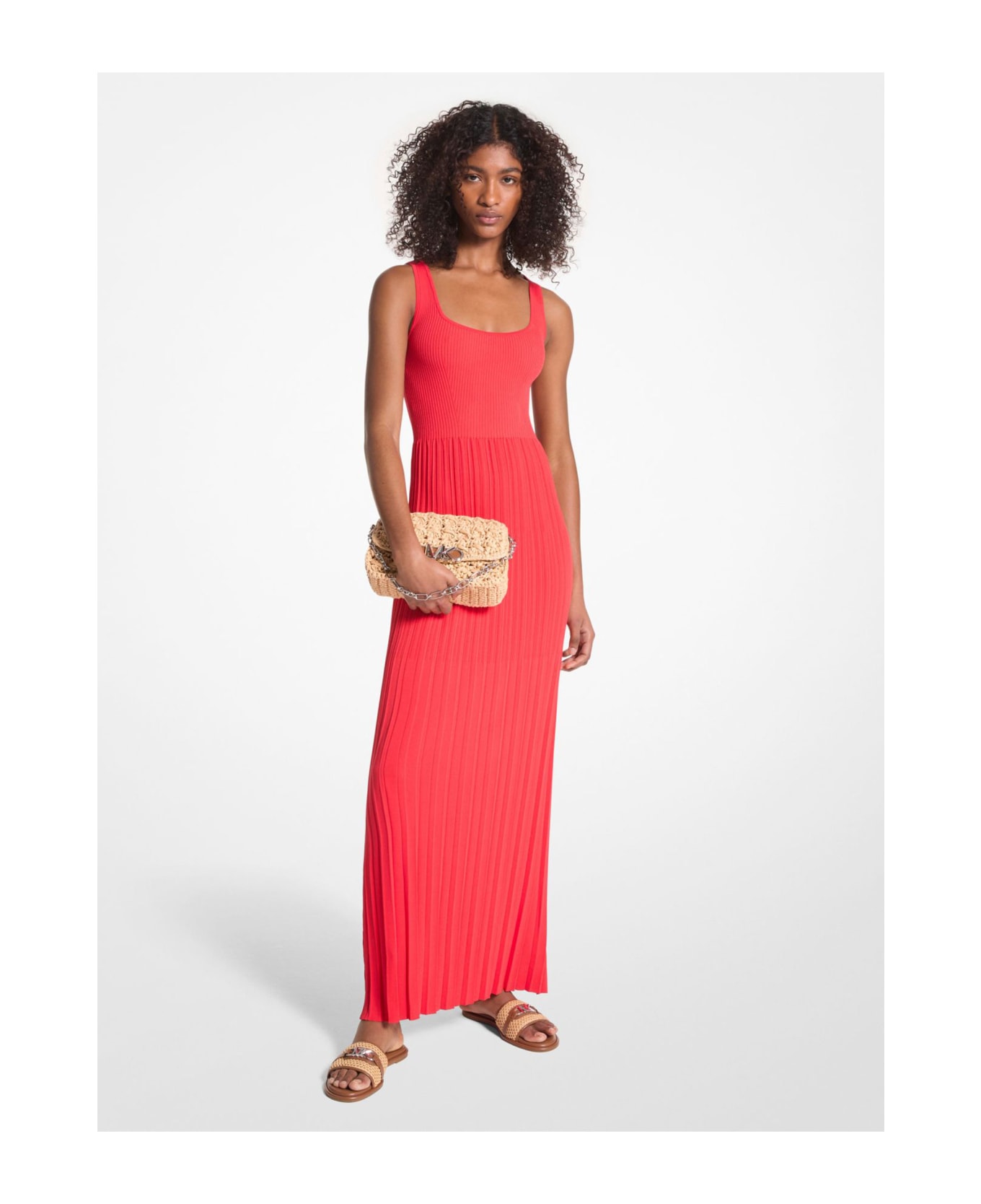 Michael Kors Long Coral Pleated Dress - SEA CORAL