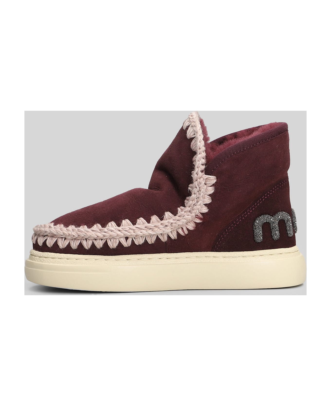 Mou Eskimo Sneaker Bold Low Heels Ankle Boots In Bordeaux Suede - bordeaux