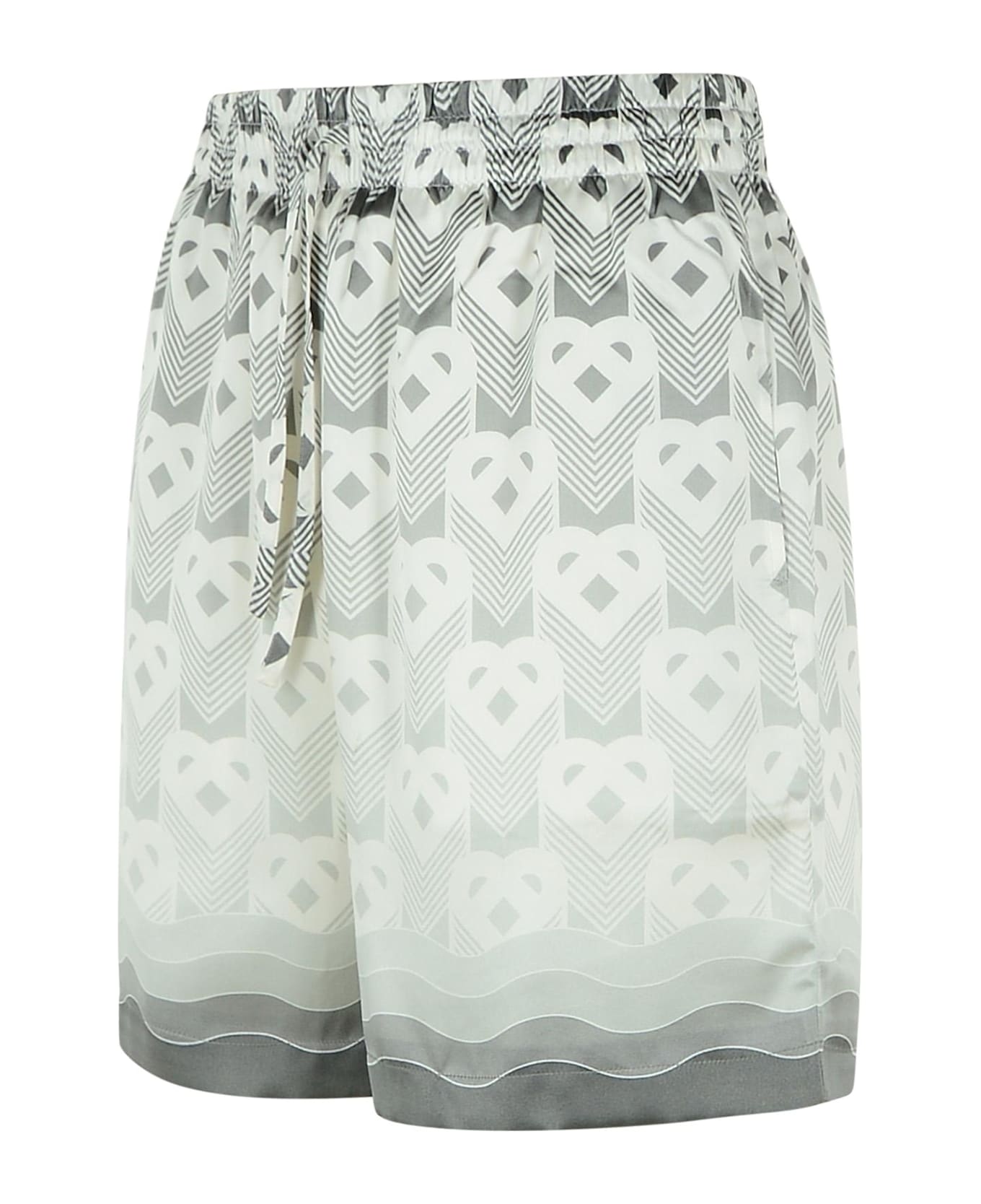 Casablanca Grey Silk Bermuda Shorts - Grey Gradient Heart Monogram