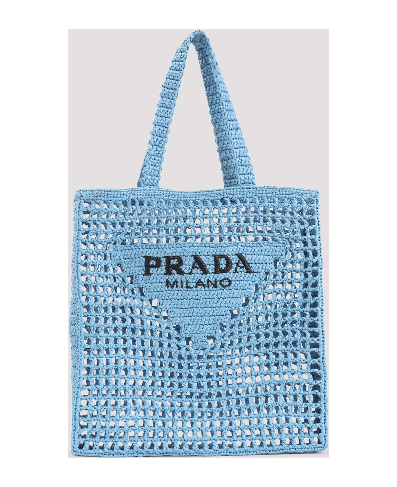【★春夏に人気★PRADA★Crochetかぎ針編みSmall Tote Bag 】 Tan/black Small Crochet And Leather Tote Bag | PRADA