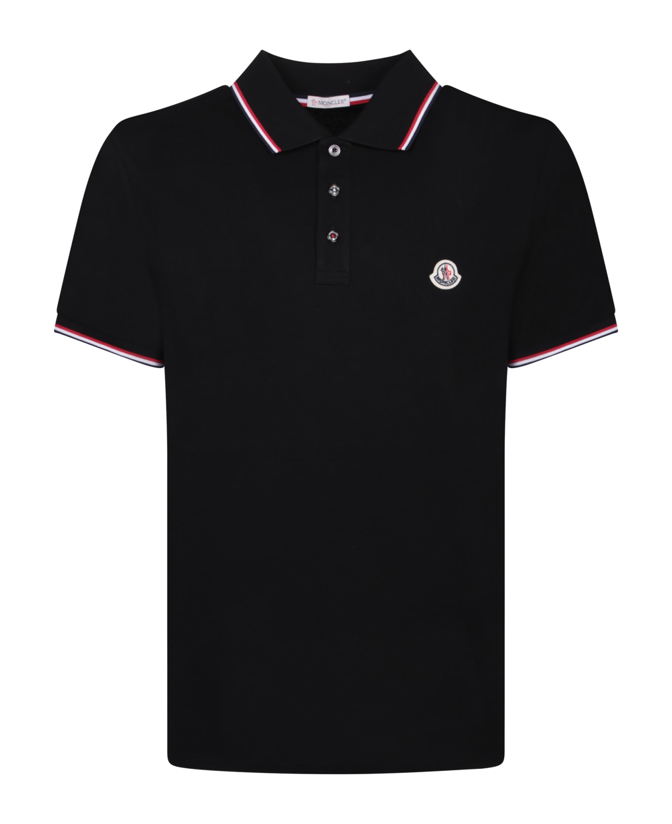 Moncler Black Short-sleeved Polo With Embroidered Logo - Black