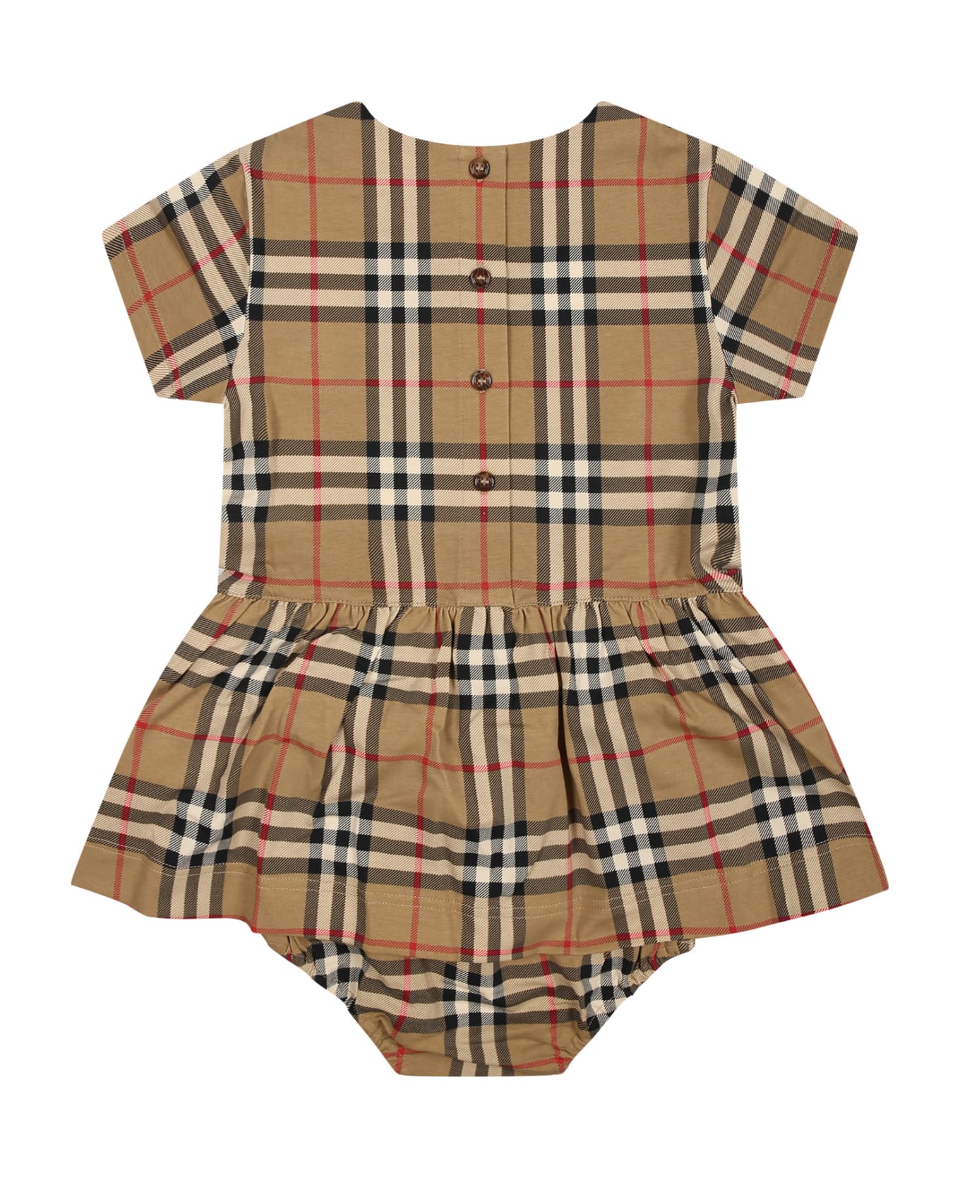 Burberry Beige Dress For Baby Girl With Iconic All-over Vintage Check - Beige