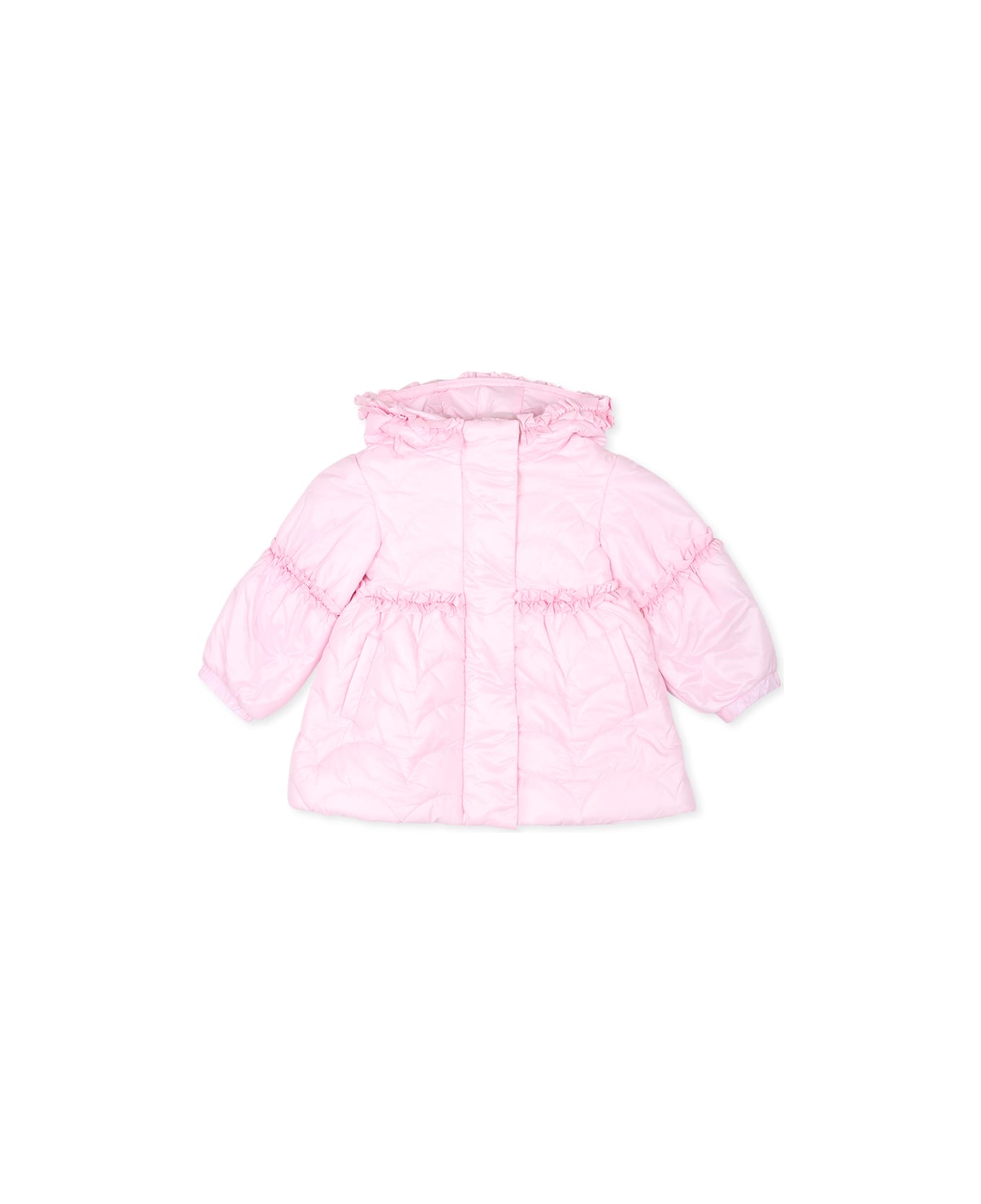 Monnalisa Pink Down Jacket For Baby Girl With Logo - Pink