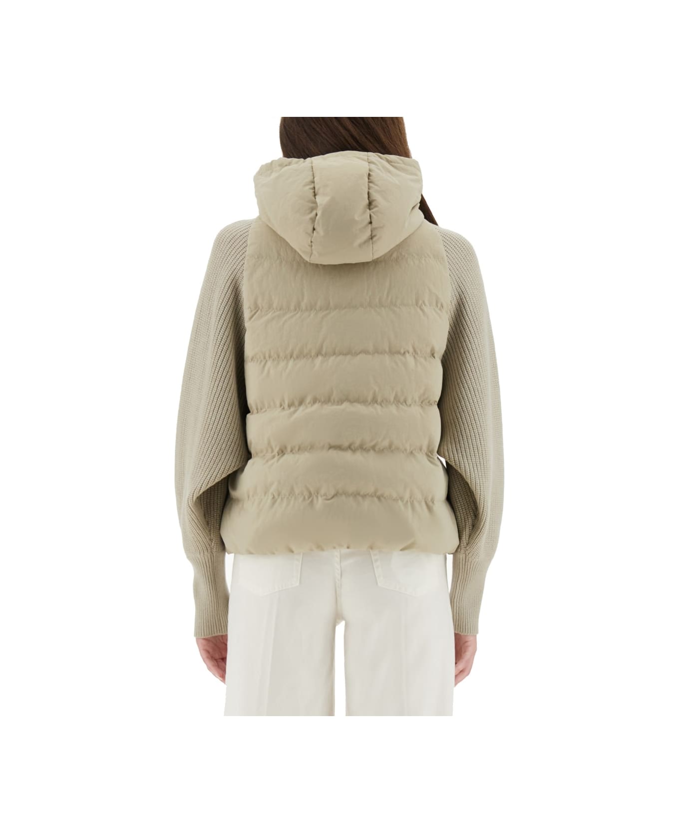 Brunello Cucinelli Down Jacket With Knitted Sleeves - BEIGE