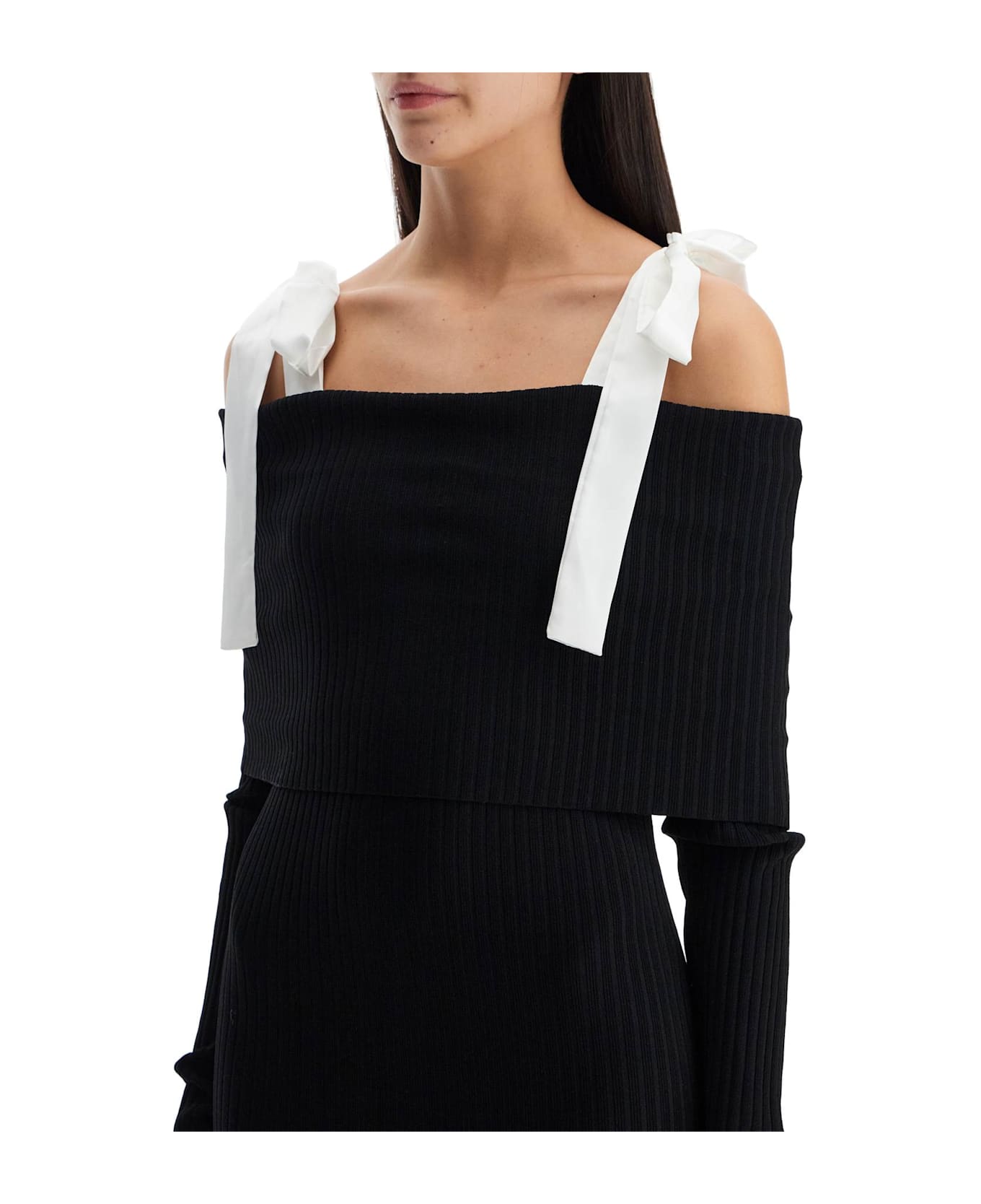 Rotate by Birger Christensen Maxi Off-shoulder Dress With Long Sleeves - BLACK (Black)
