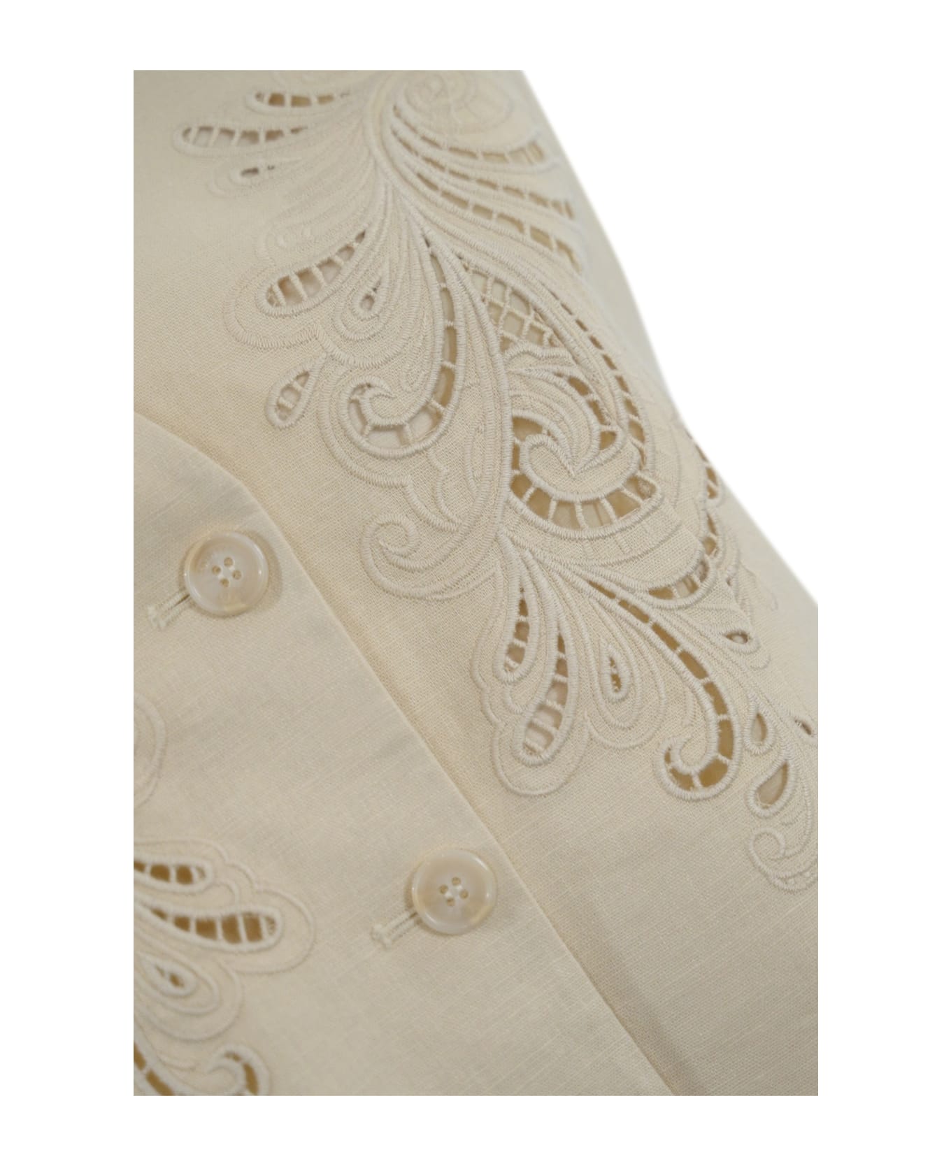 TwinSet Waistcoat With Embroidery In Linen Blend - Madreperla