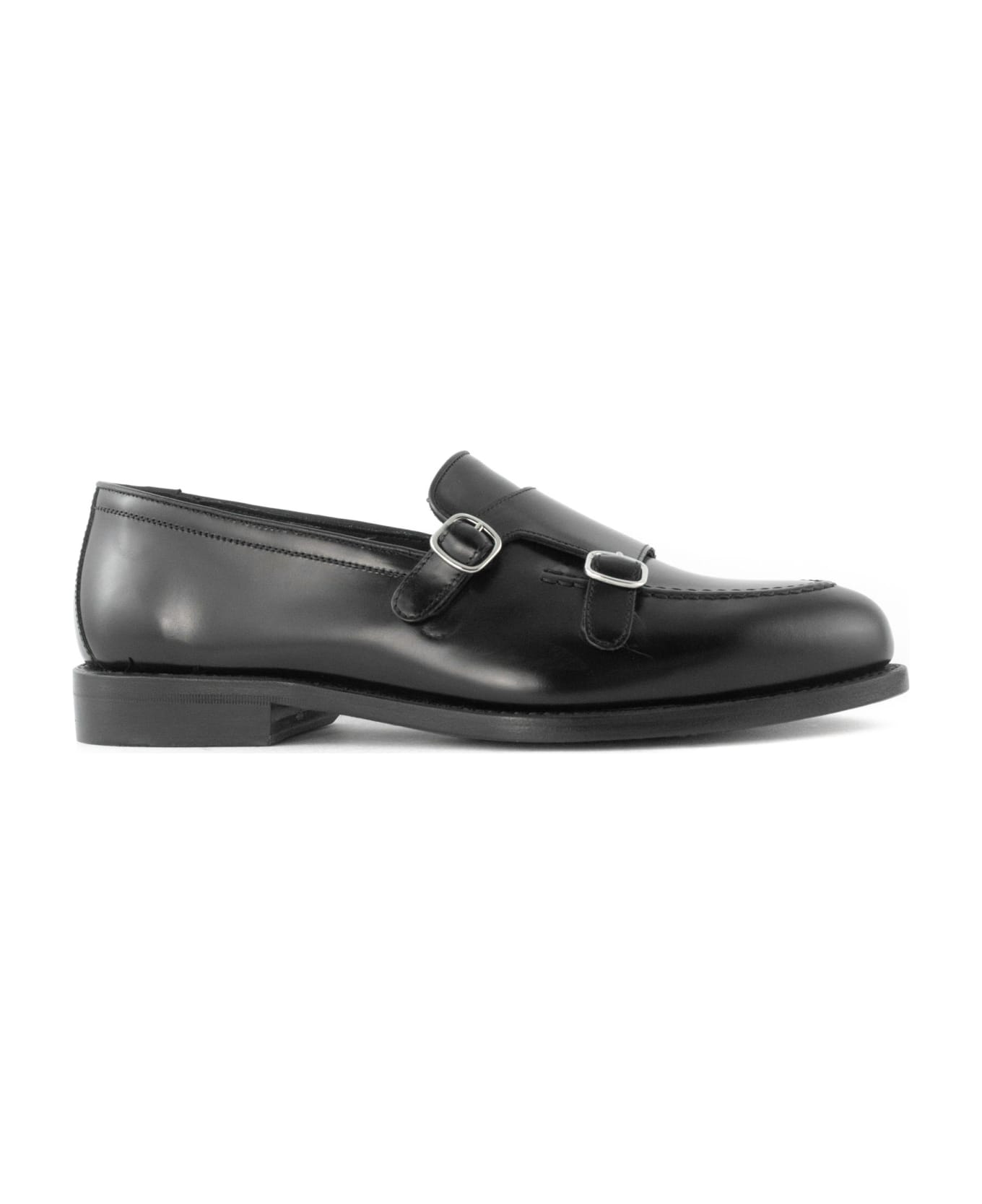 Berwick 1707 Black Calf Leather Monk Shoes - Black ローファー＆デッキシューズ
