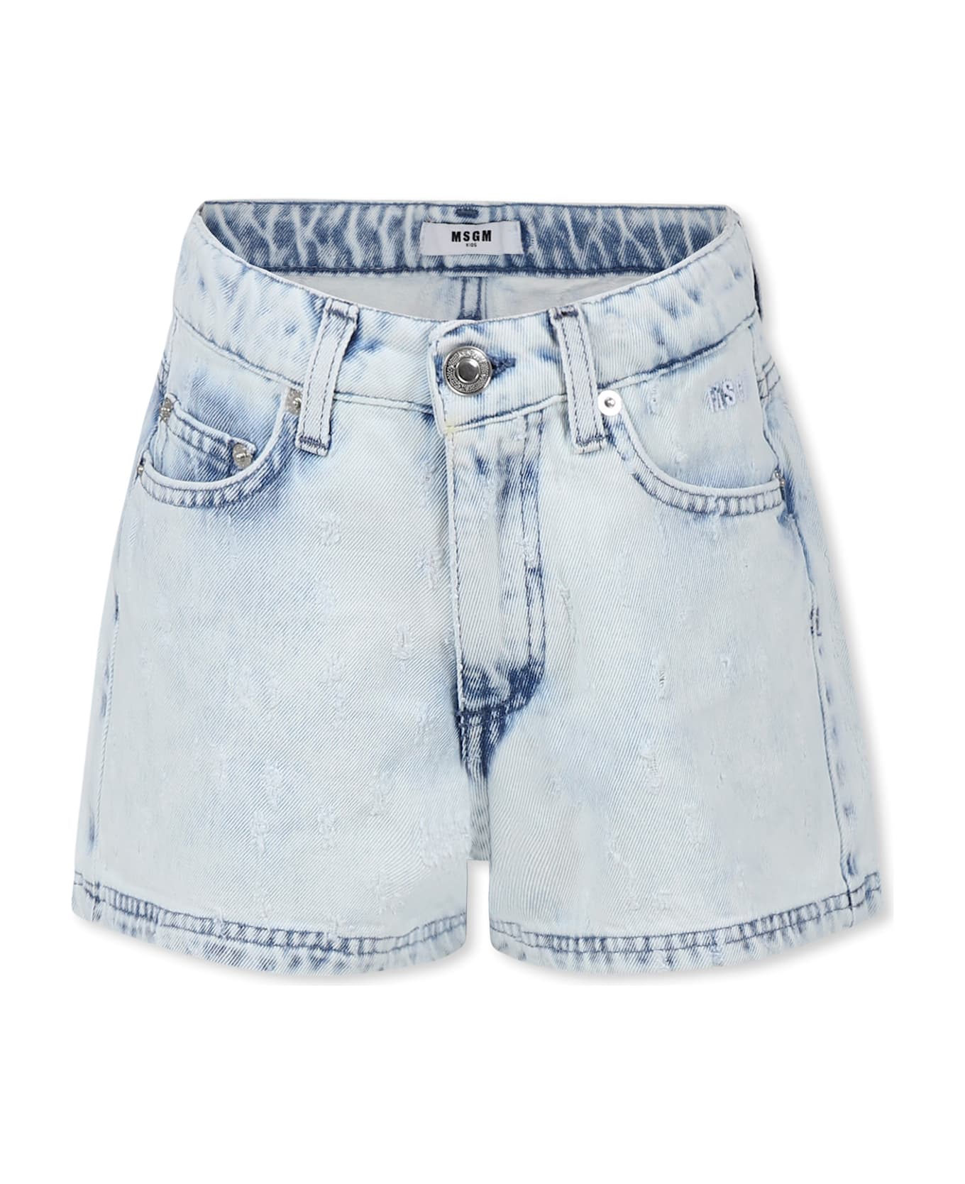 MSGM Denim Shorts For Girl With Logo - Denim