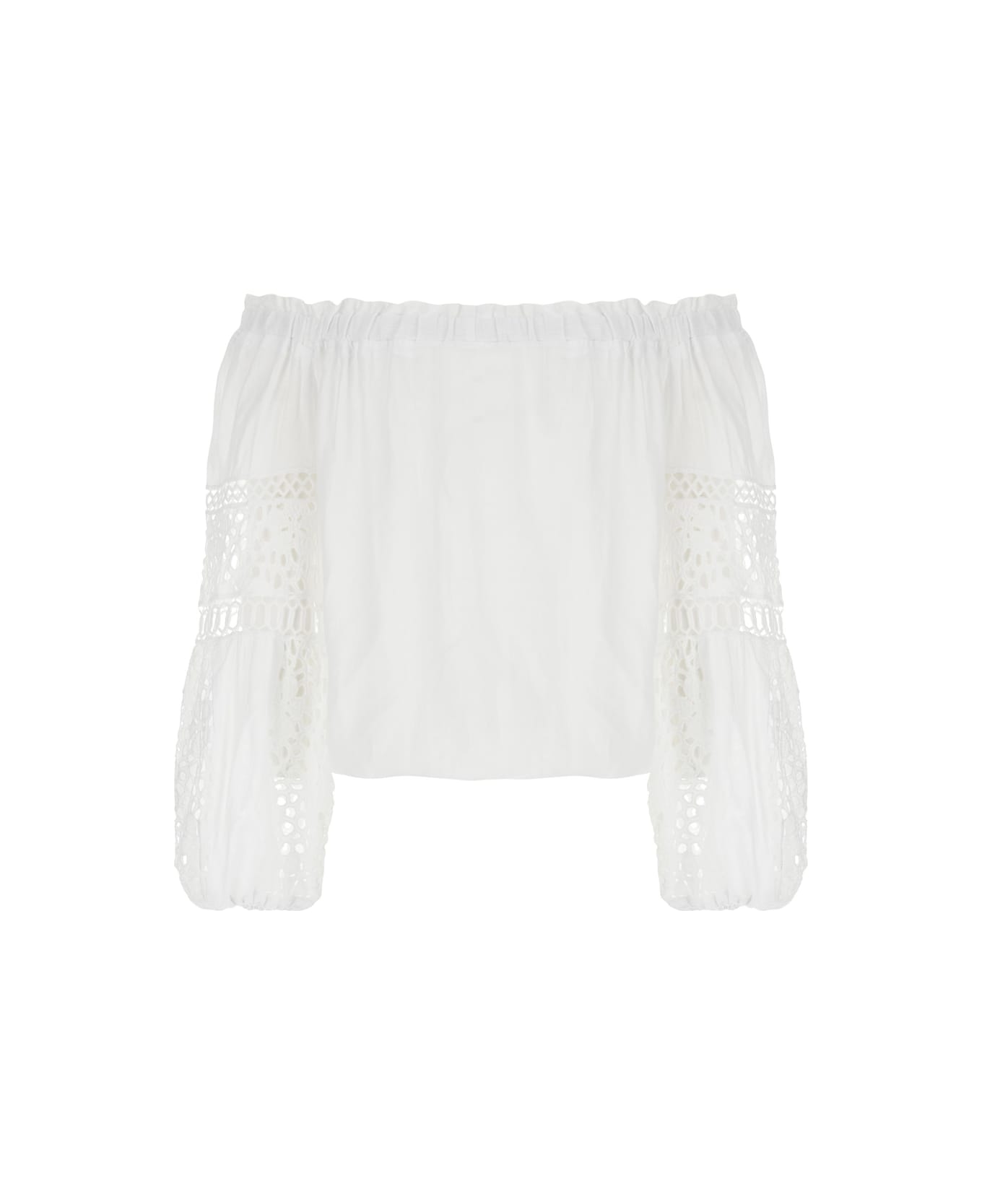 Temptation Positano White Embroidered Blouse In Linen Woman - White トップス